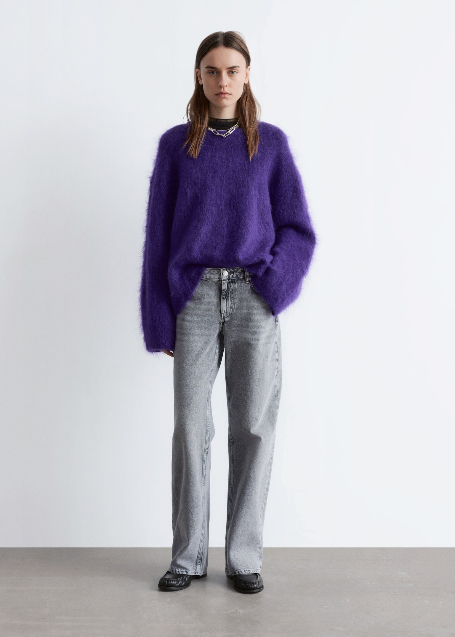 Дънки с прав крачол - Светло сиво - 1