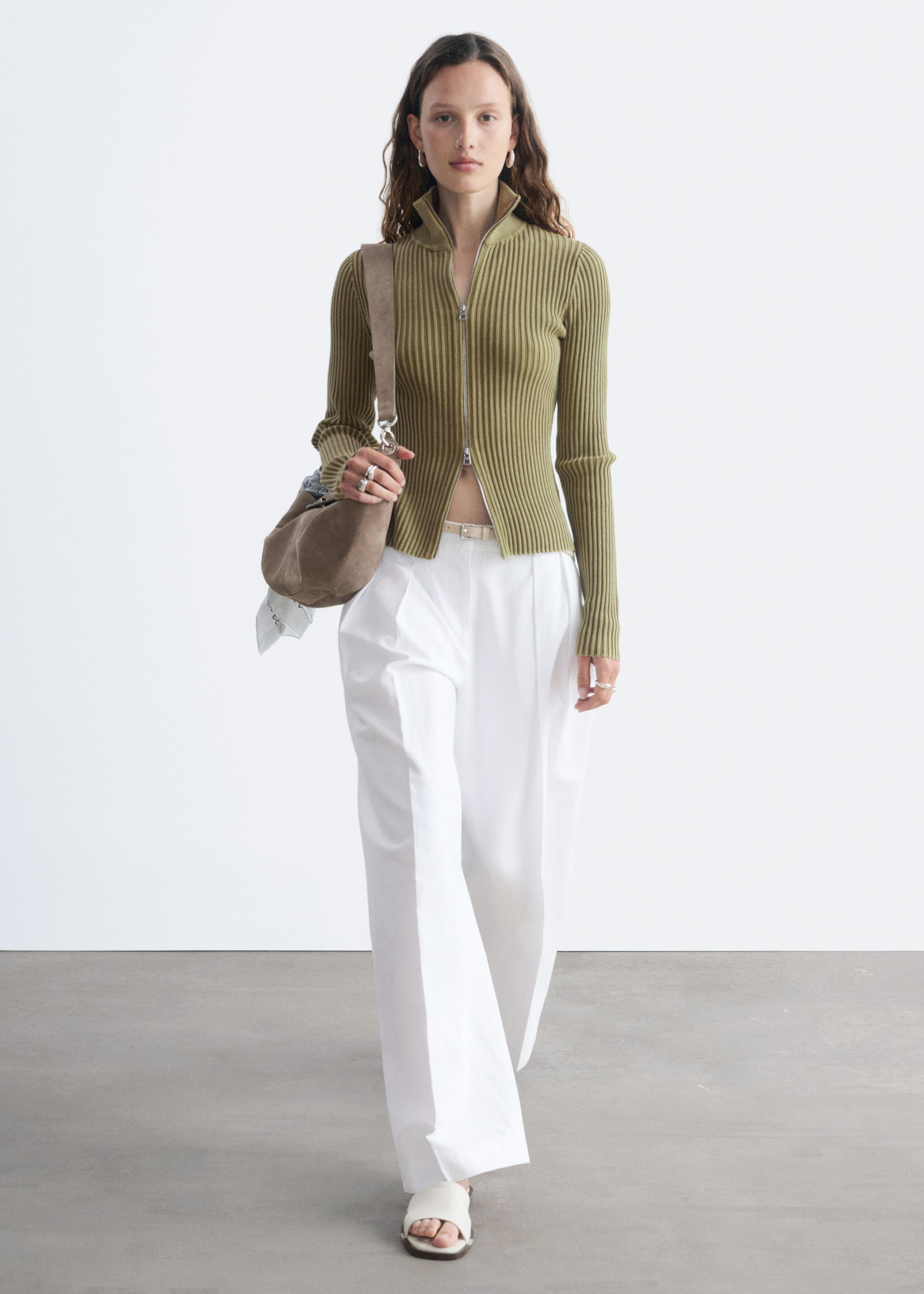 Zip-Up Turtleneck Cardigan - Dusty Blue - Lookbook