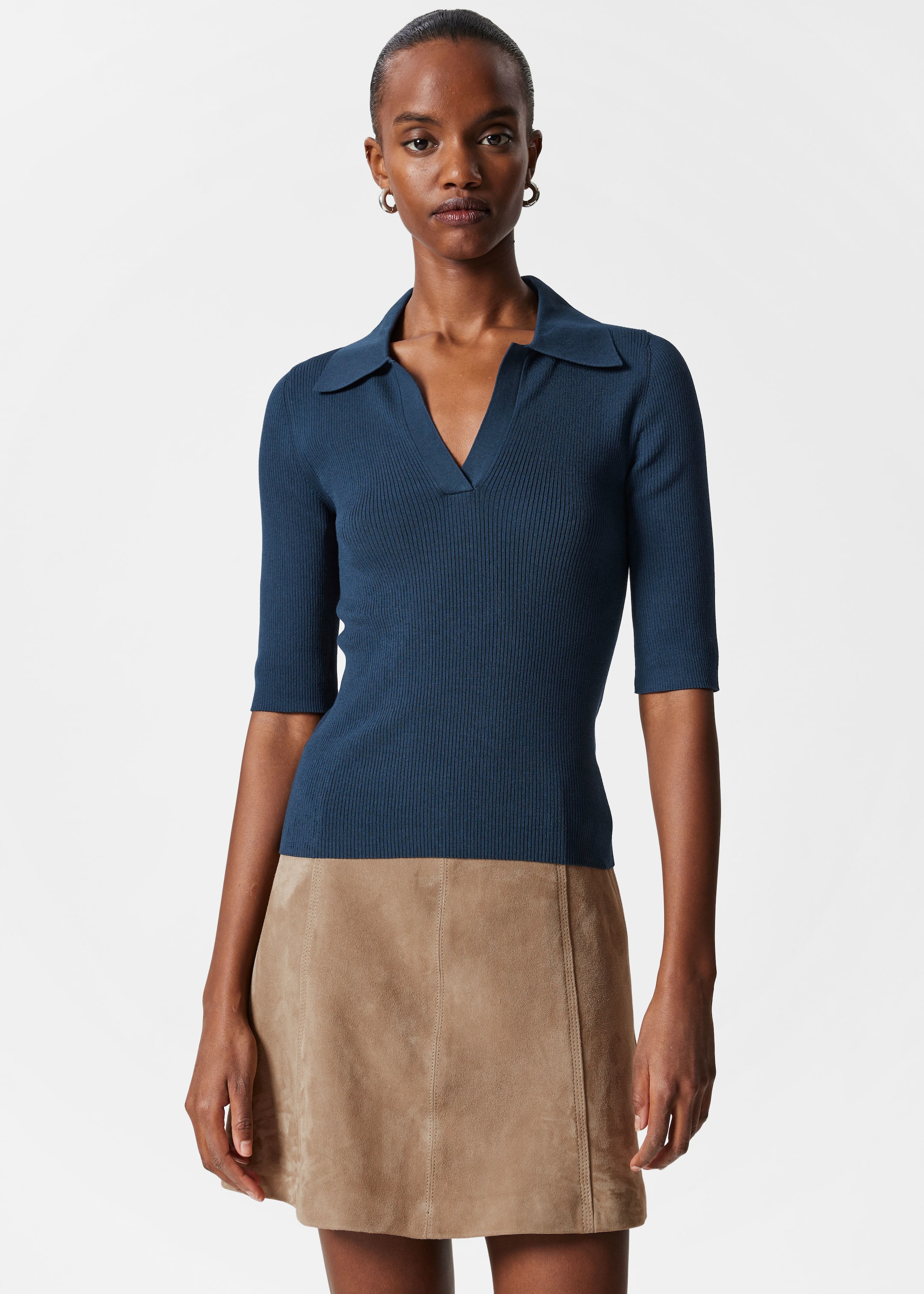 View larger image: Collared Short-Sleeve Top - Dark Blue - Ladies | H&M GB 1