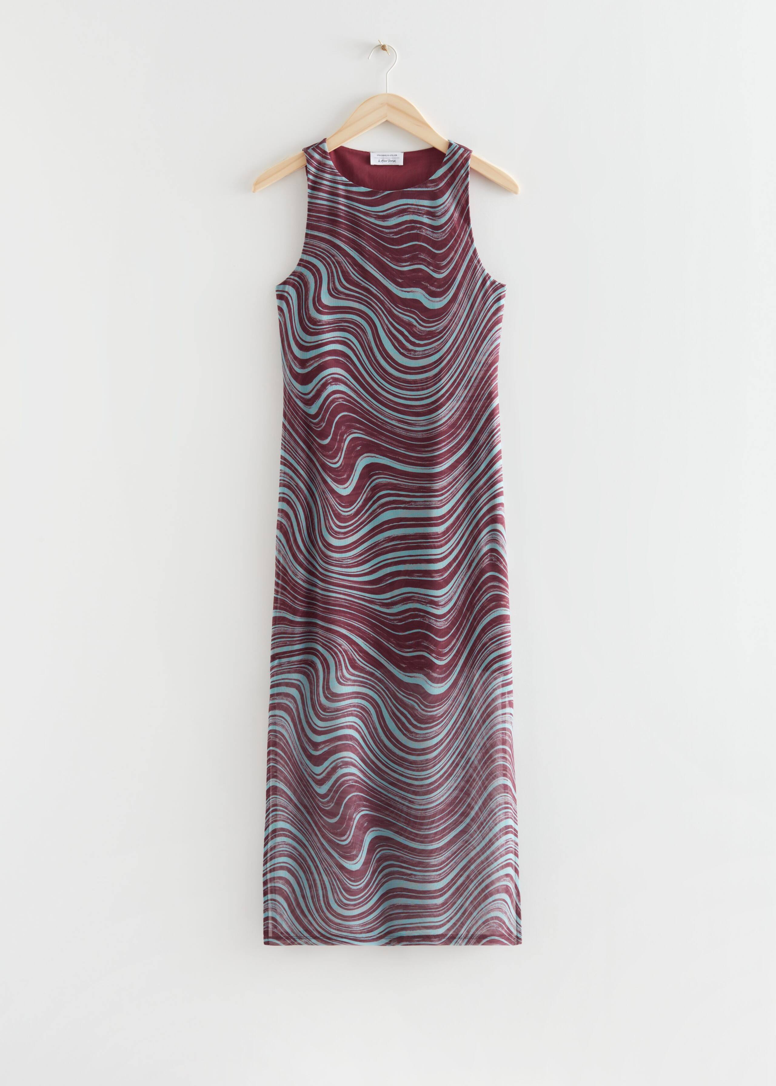 PrintedMeshMidiDress - Turquoise/Brown - Natura morta