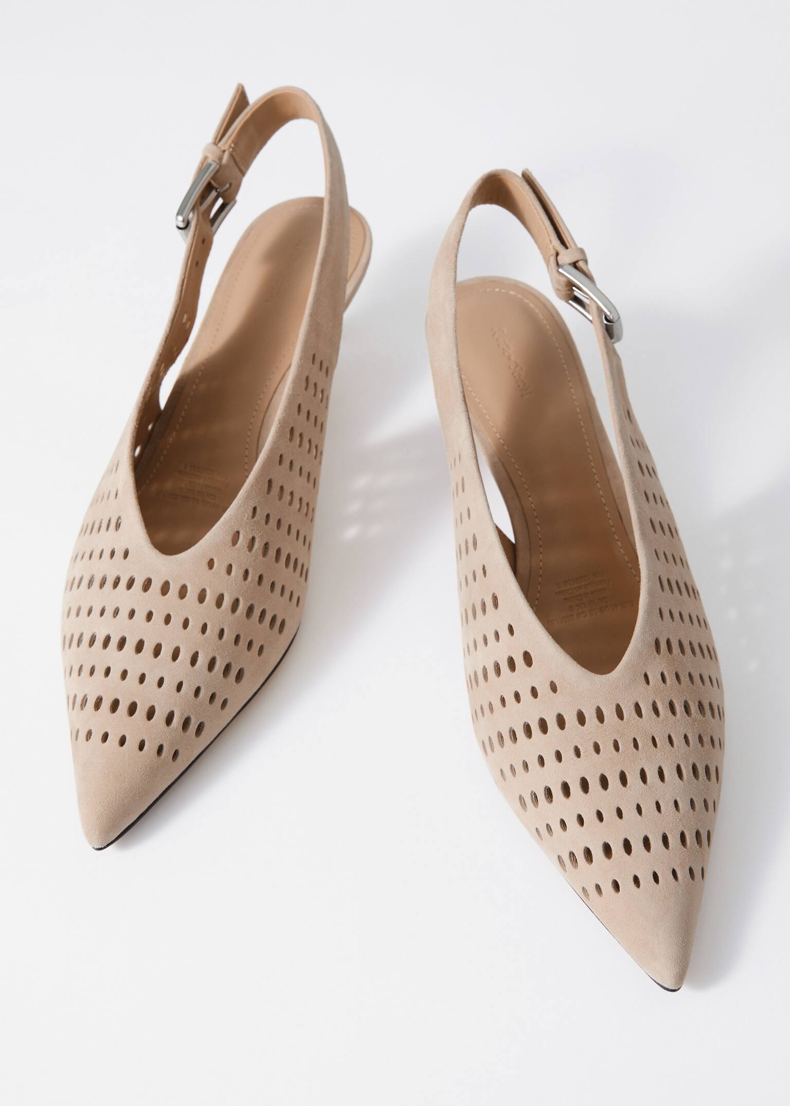 Leather Slingback Kitten Heels - Beige suede - 2