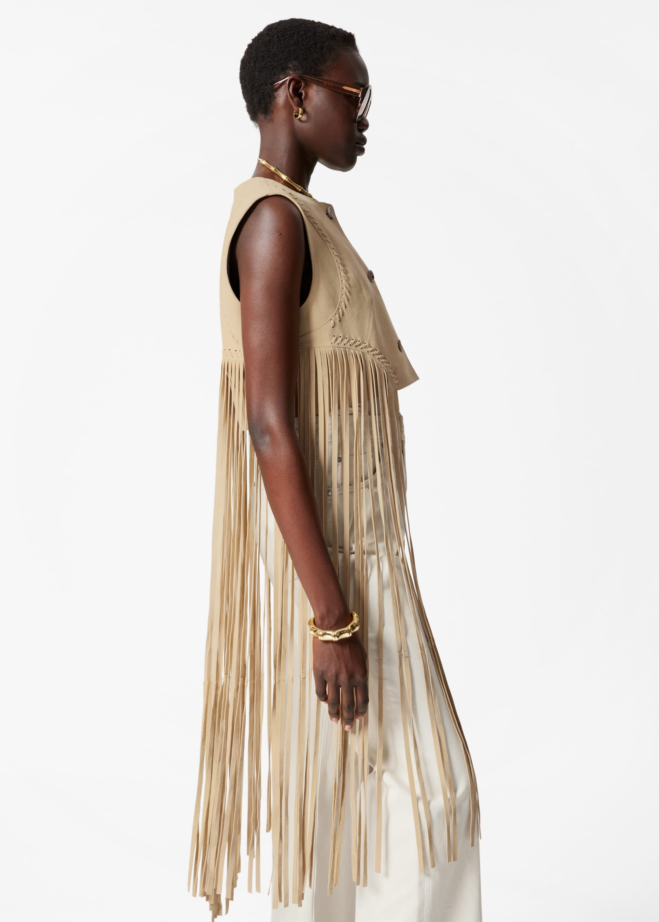 Ver imagen más grande: Chaleco de ante con flecos - Beige - MUJER | H&M ES 5