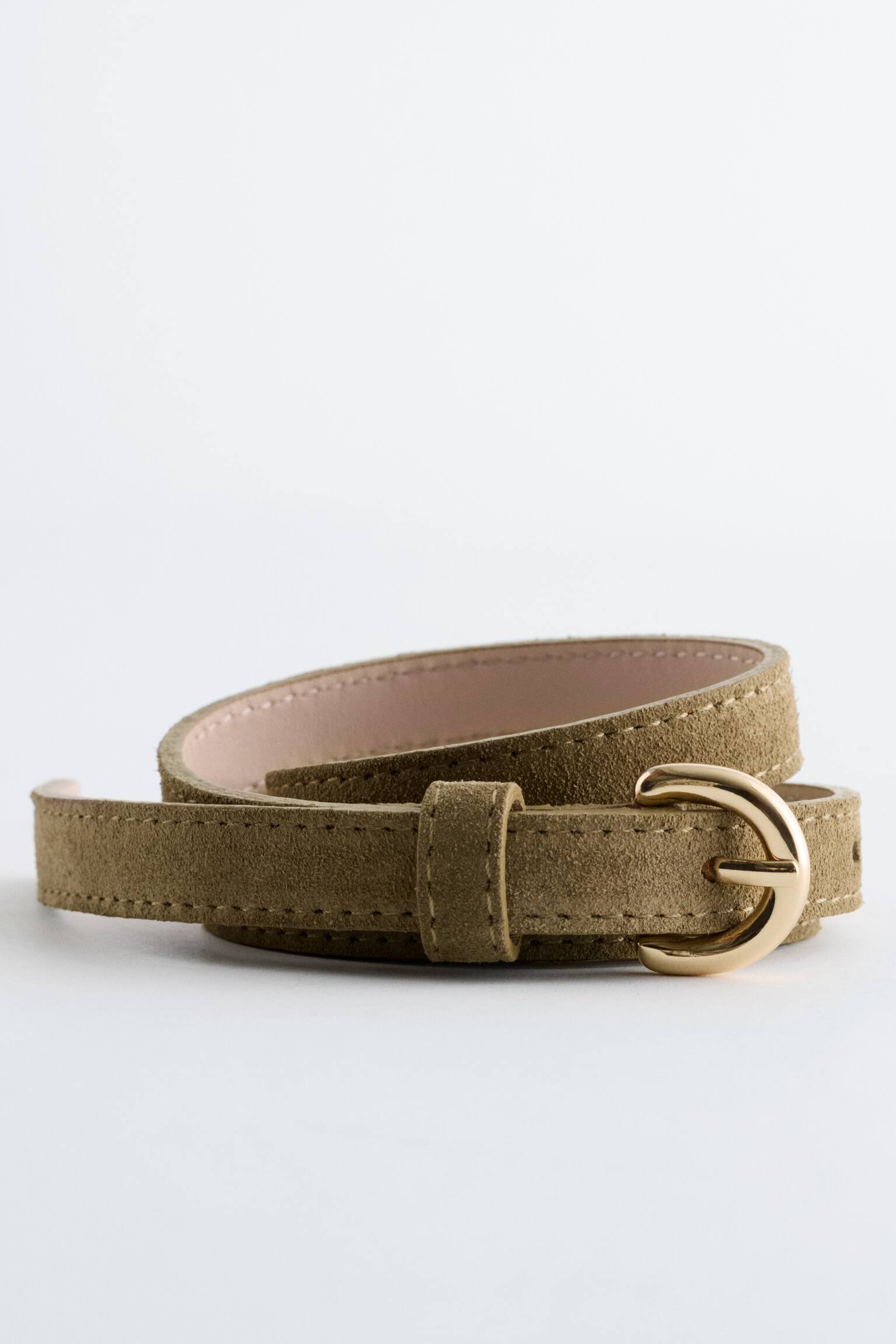 Slim Suede Belt - Beige - 2