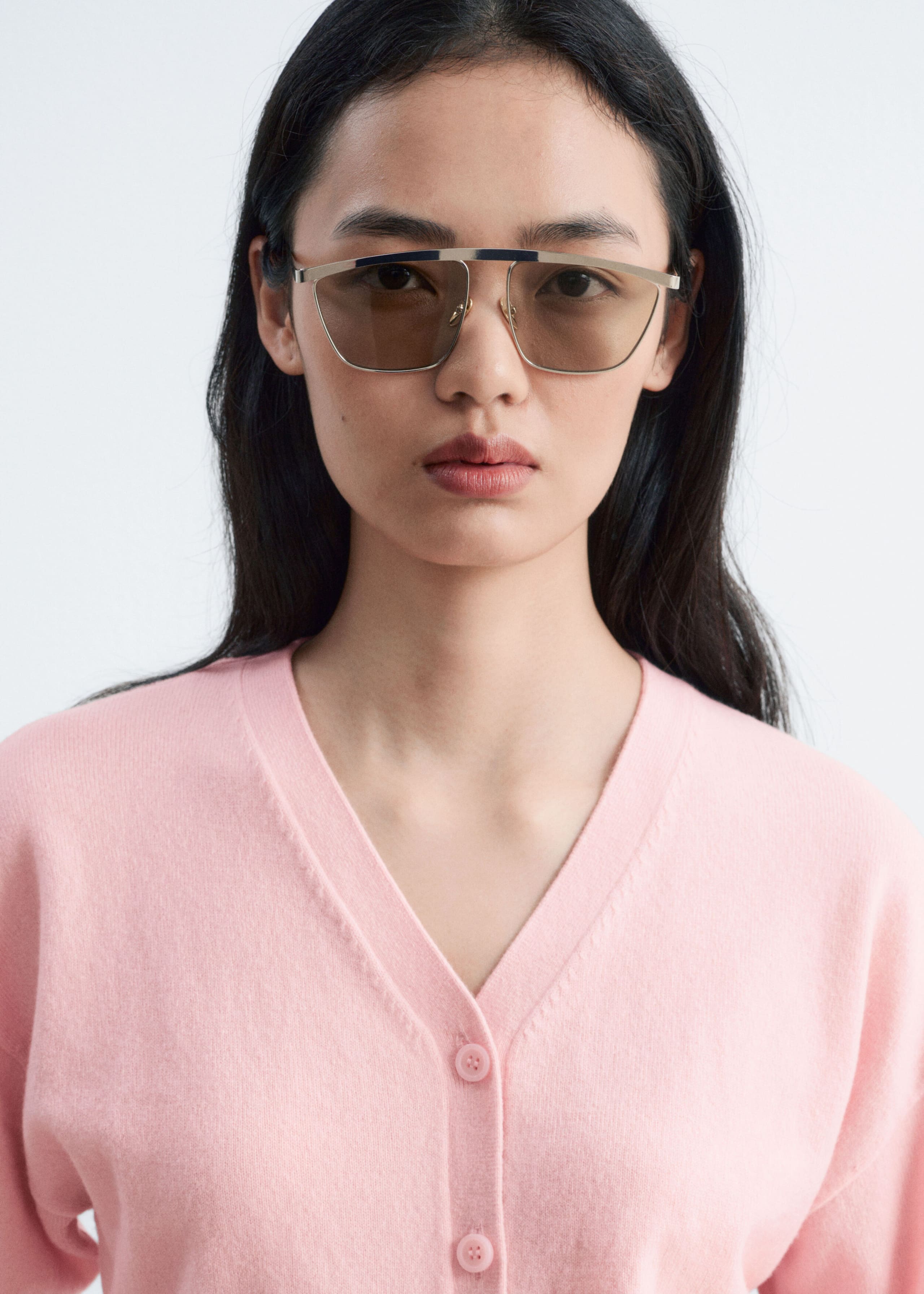 Wool Corset Rib Cardigan - Light Pink - Lookbook