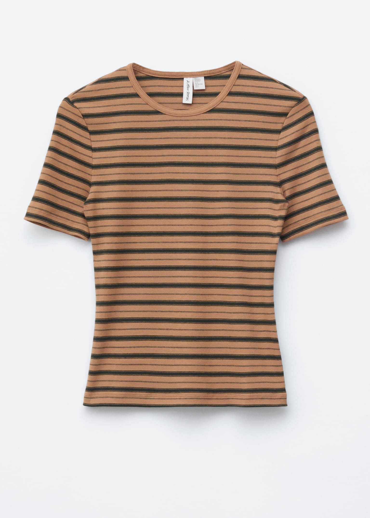 Ribbed T-shirt - Brown/Stripes/Dark Green/Beige Stripes/White