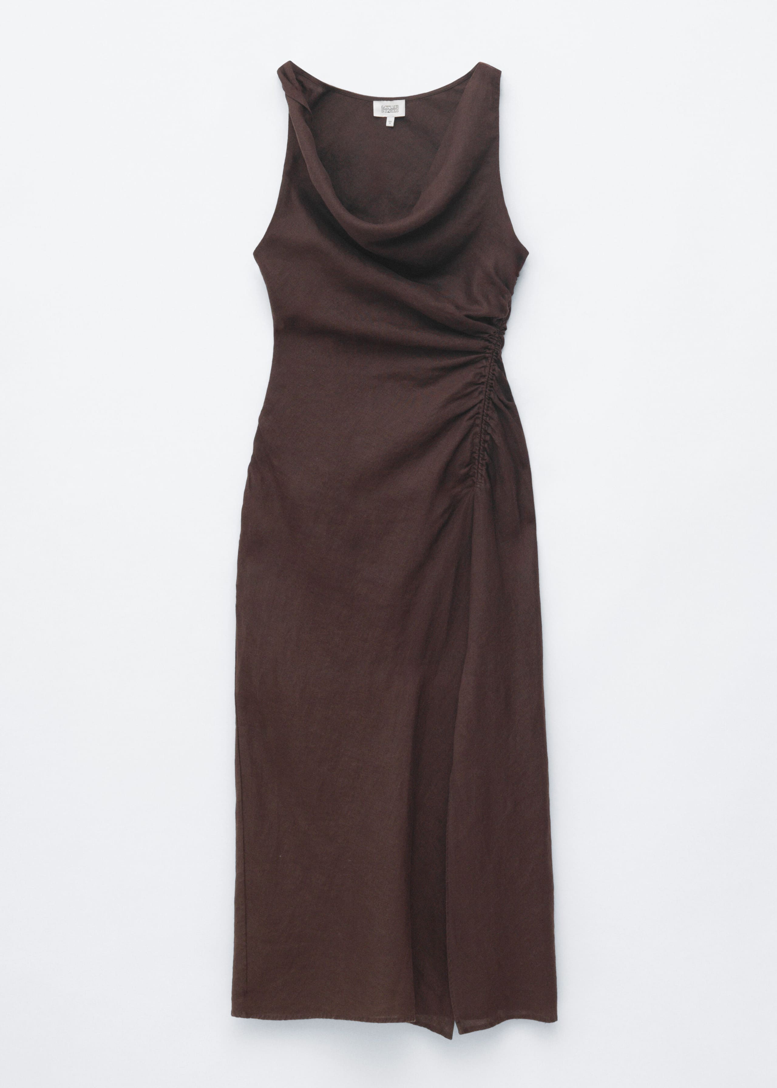 Image of Twist-Strap Linen Midi Dres