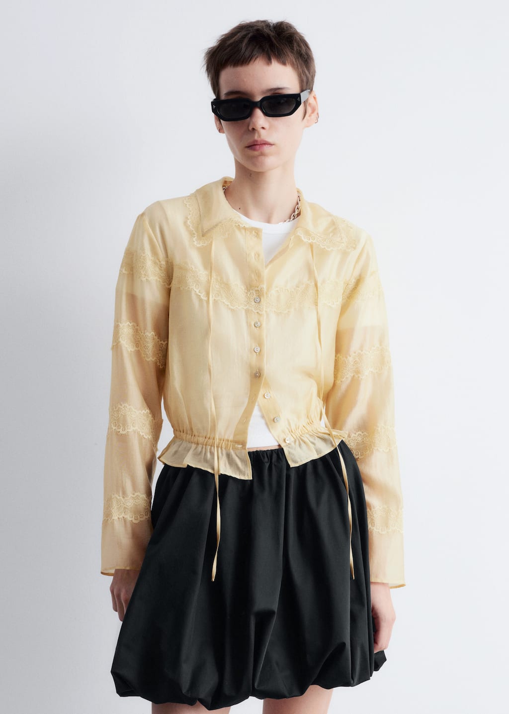 Image of Long-Sleeve Lace Blouse