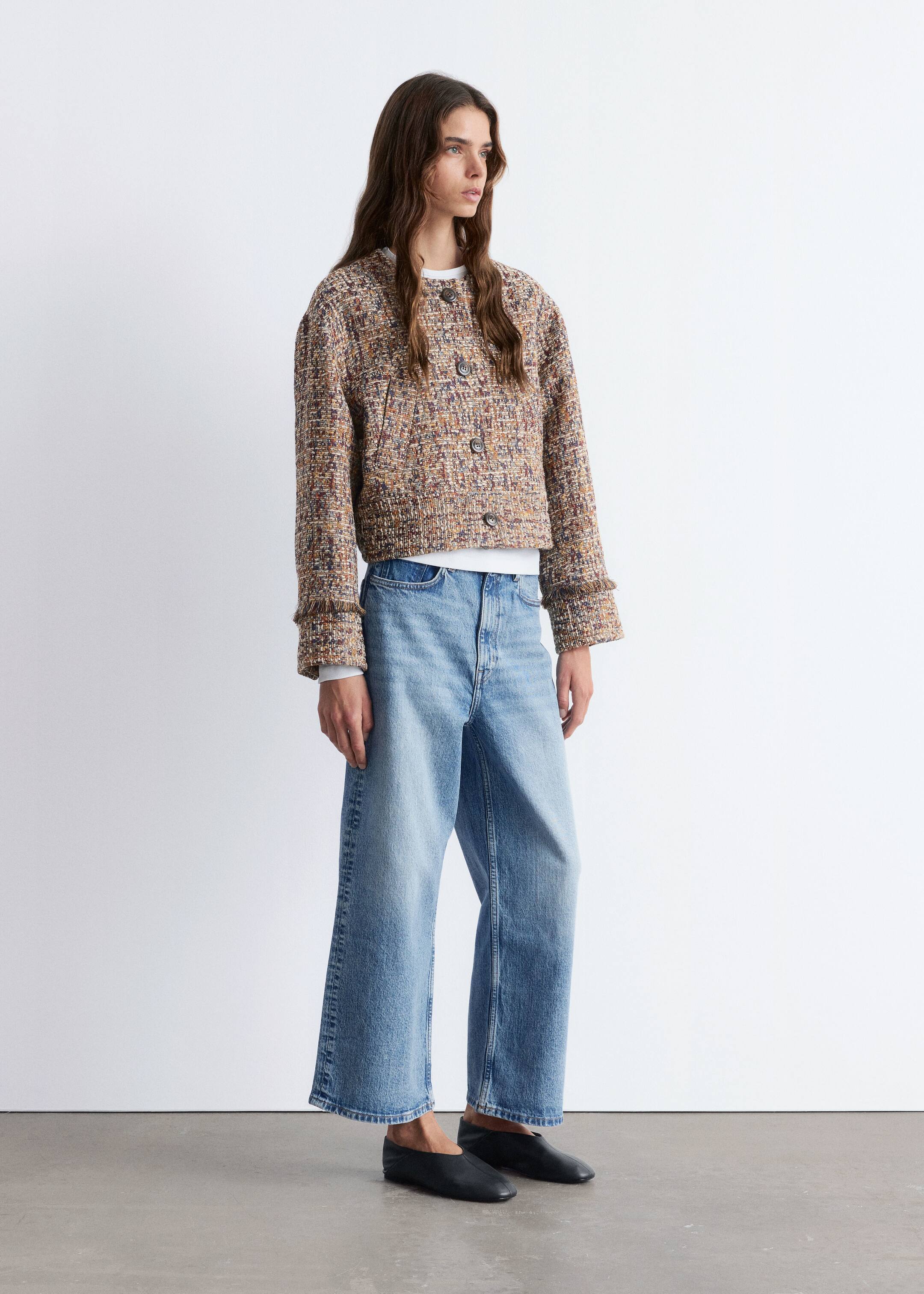 Se større billede: Stumpet bouclé-jakke - Meleret mønster - DAME | H&M DK 4