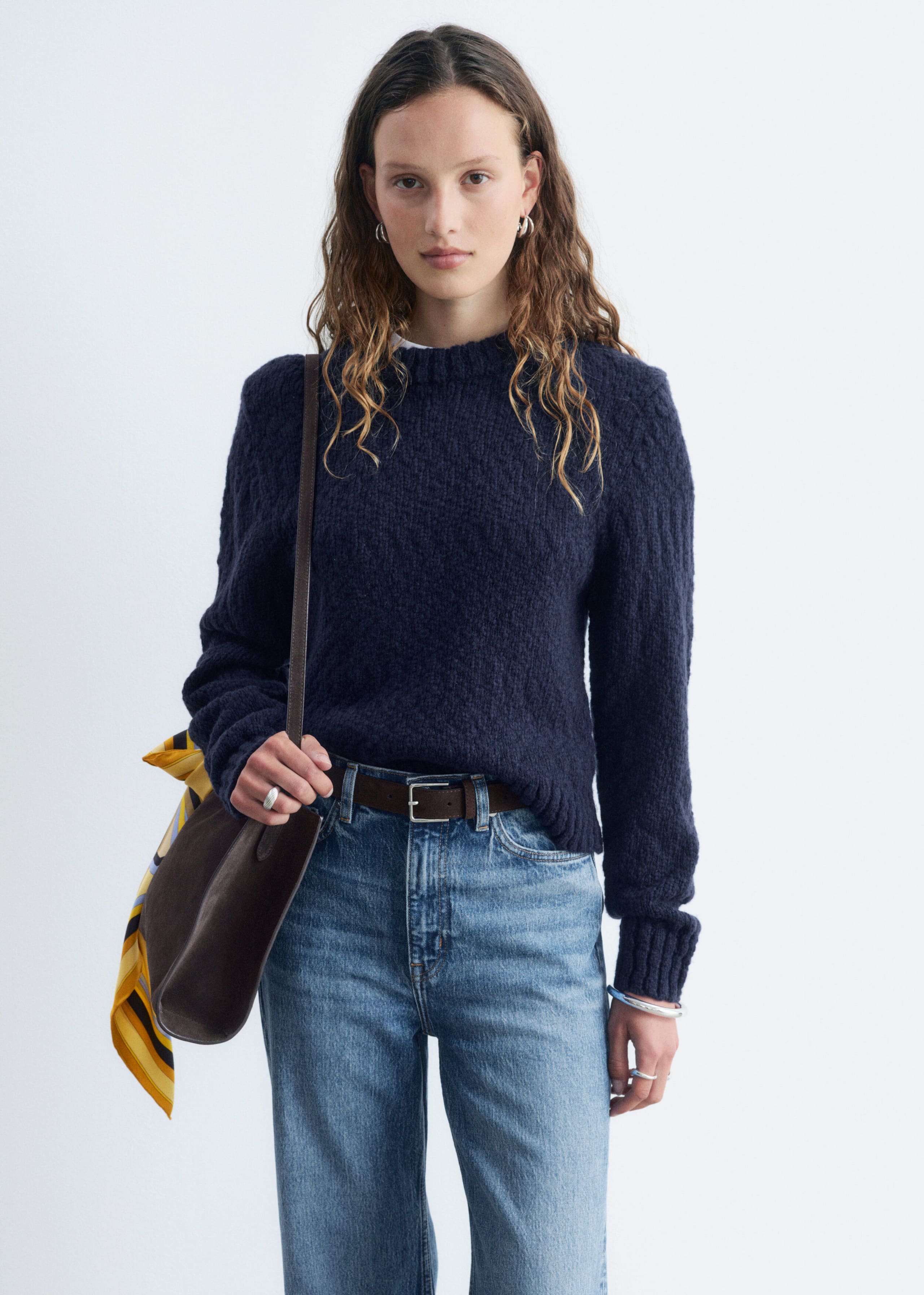Wool-Cotton Bouclé Jumper - Dark Blue - Still Life