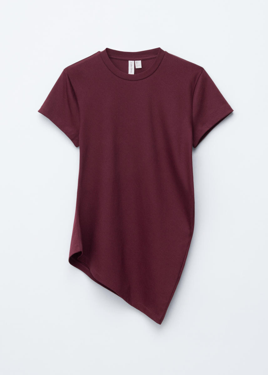 & Other Stories Long Line Jersey T-shirt With Asymmetric Drape Detail In Burgundy