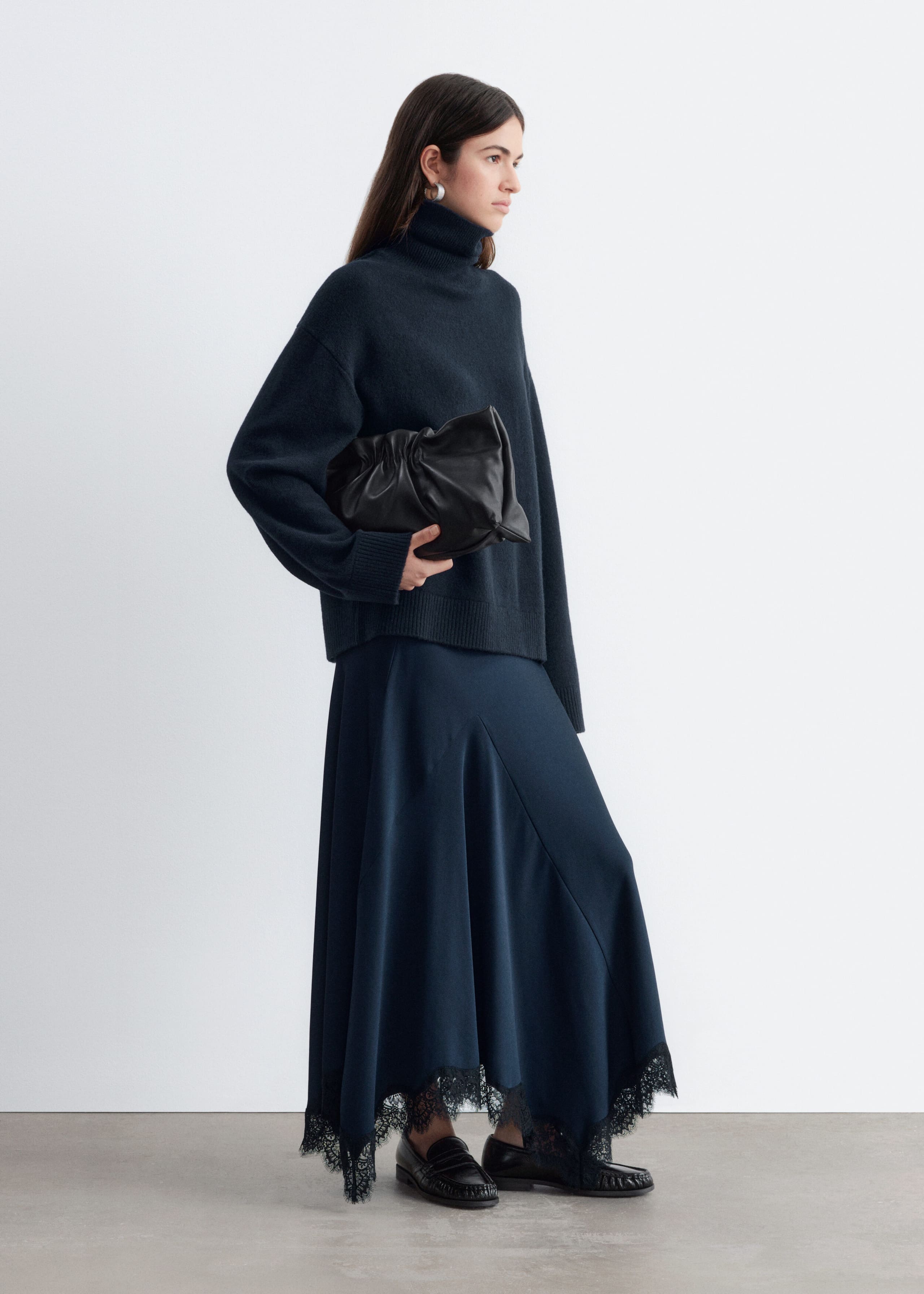 Wool-Cotton Turtleneck Jumper - Dark Blue - Lookbook