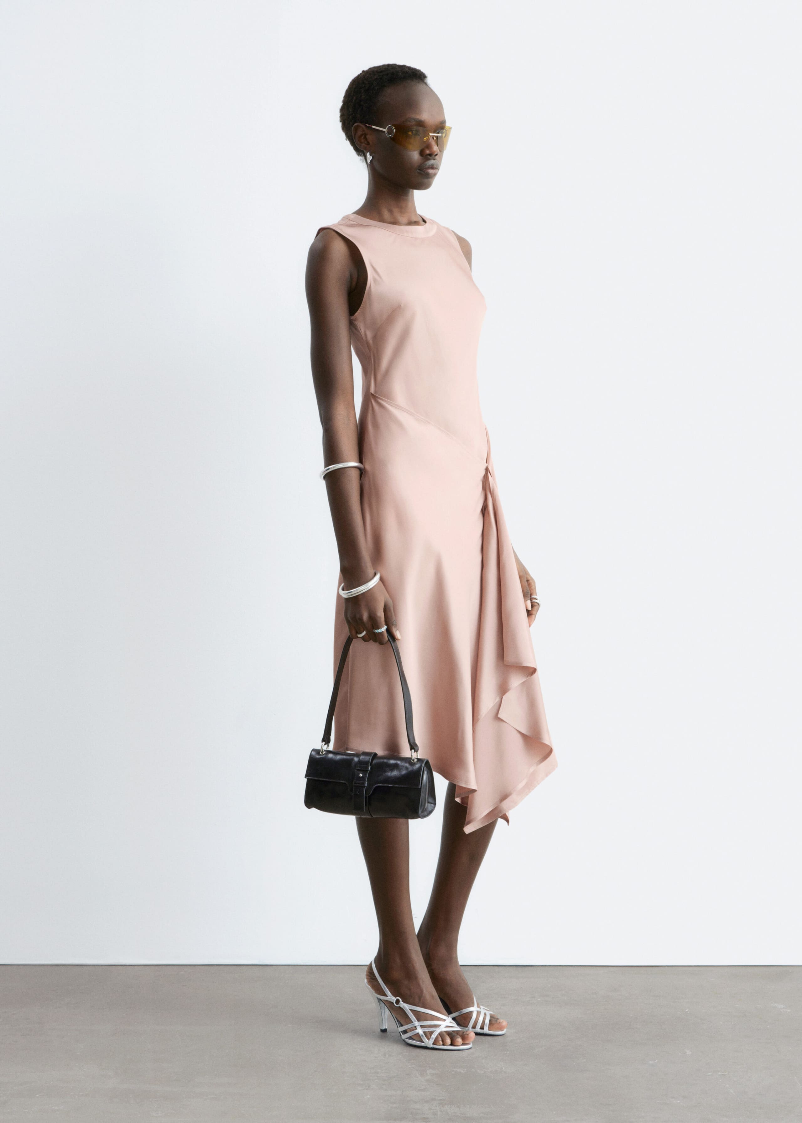 Image of Asymmetric Satin Midi Dress