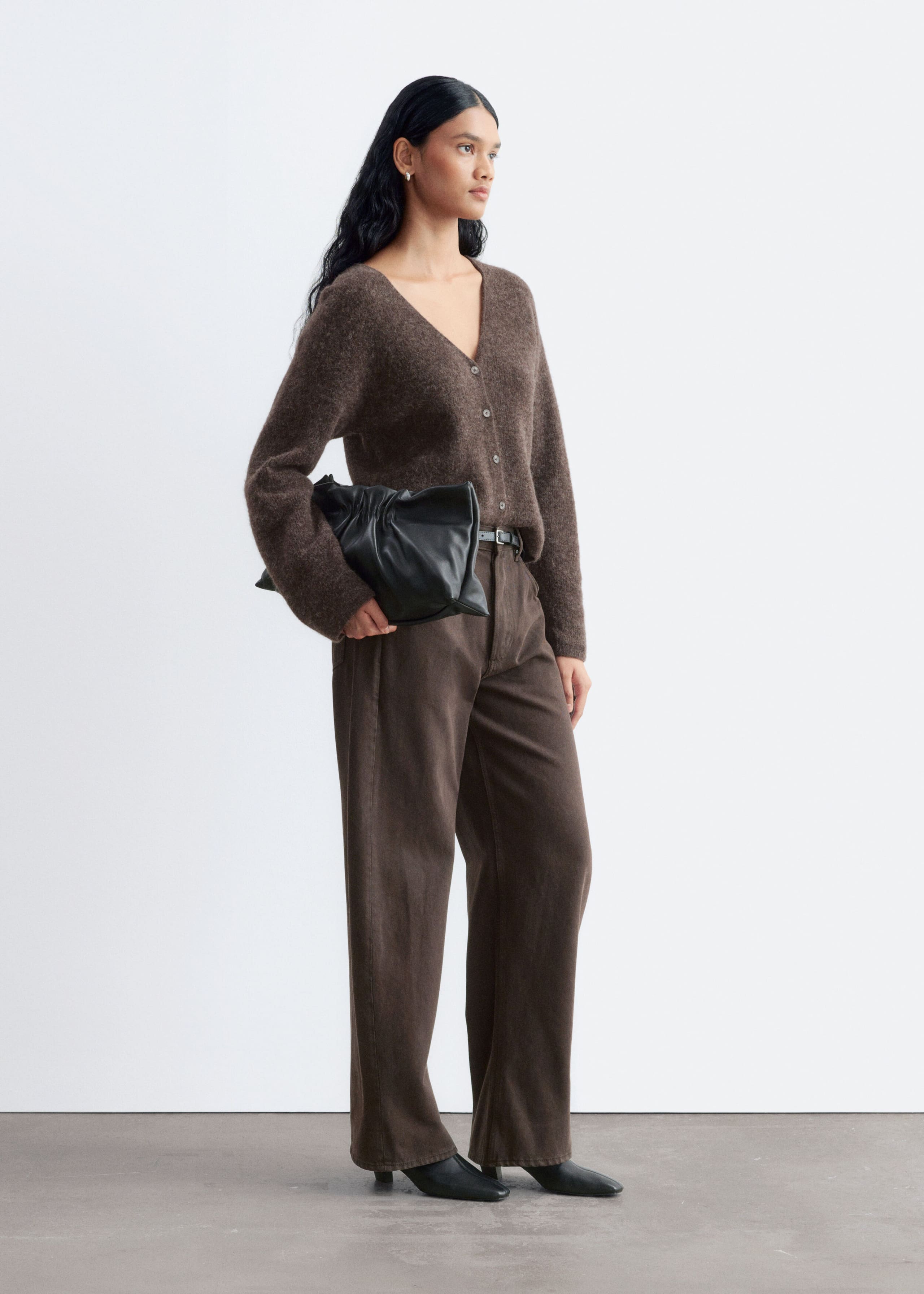 Alpaca-Blend Cardigan - Dark Brown - Lookbook
