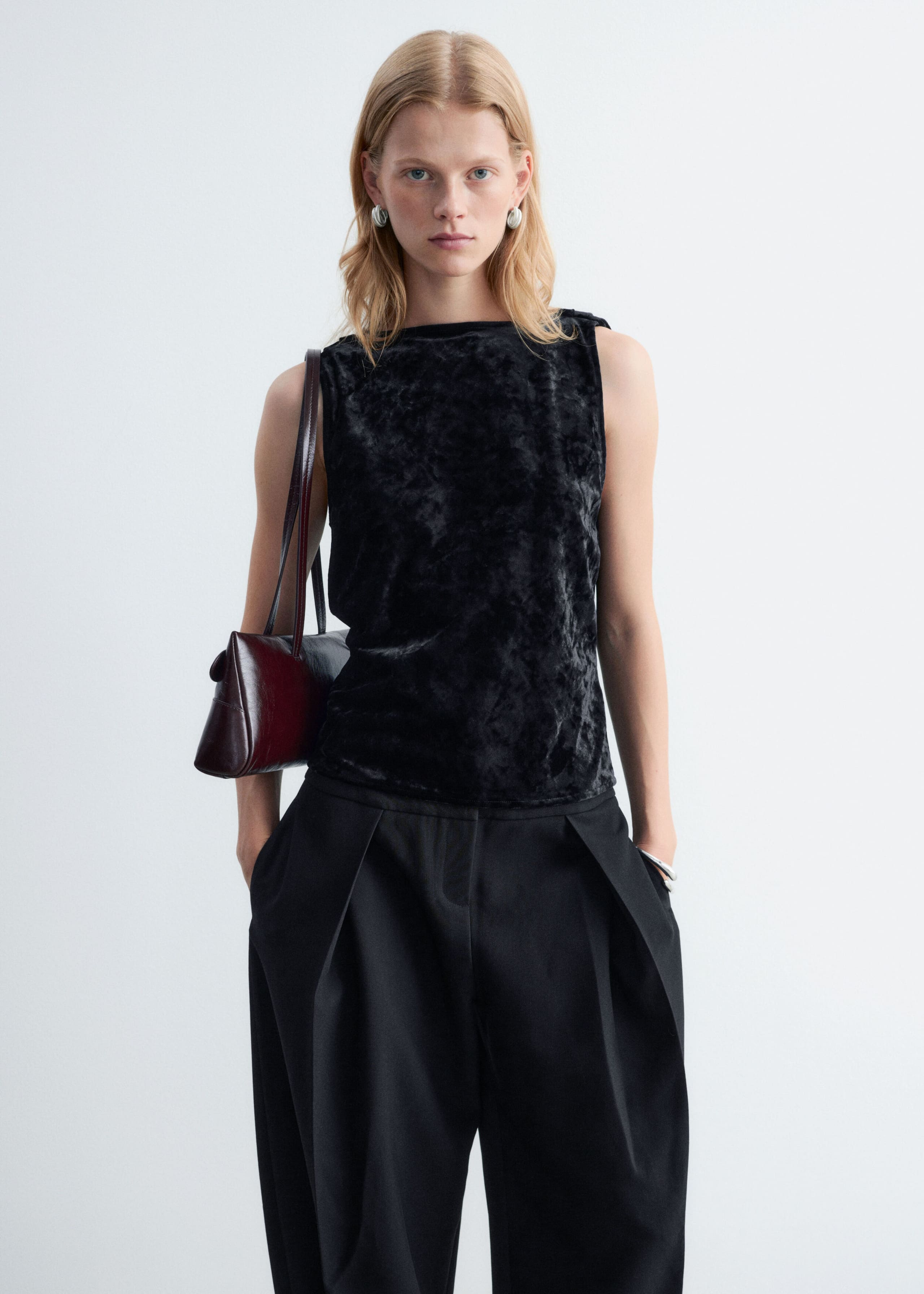 Draped Back Velvet Top - Black - Lookbook
