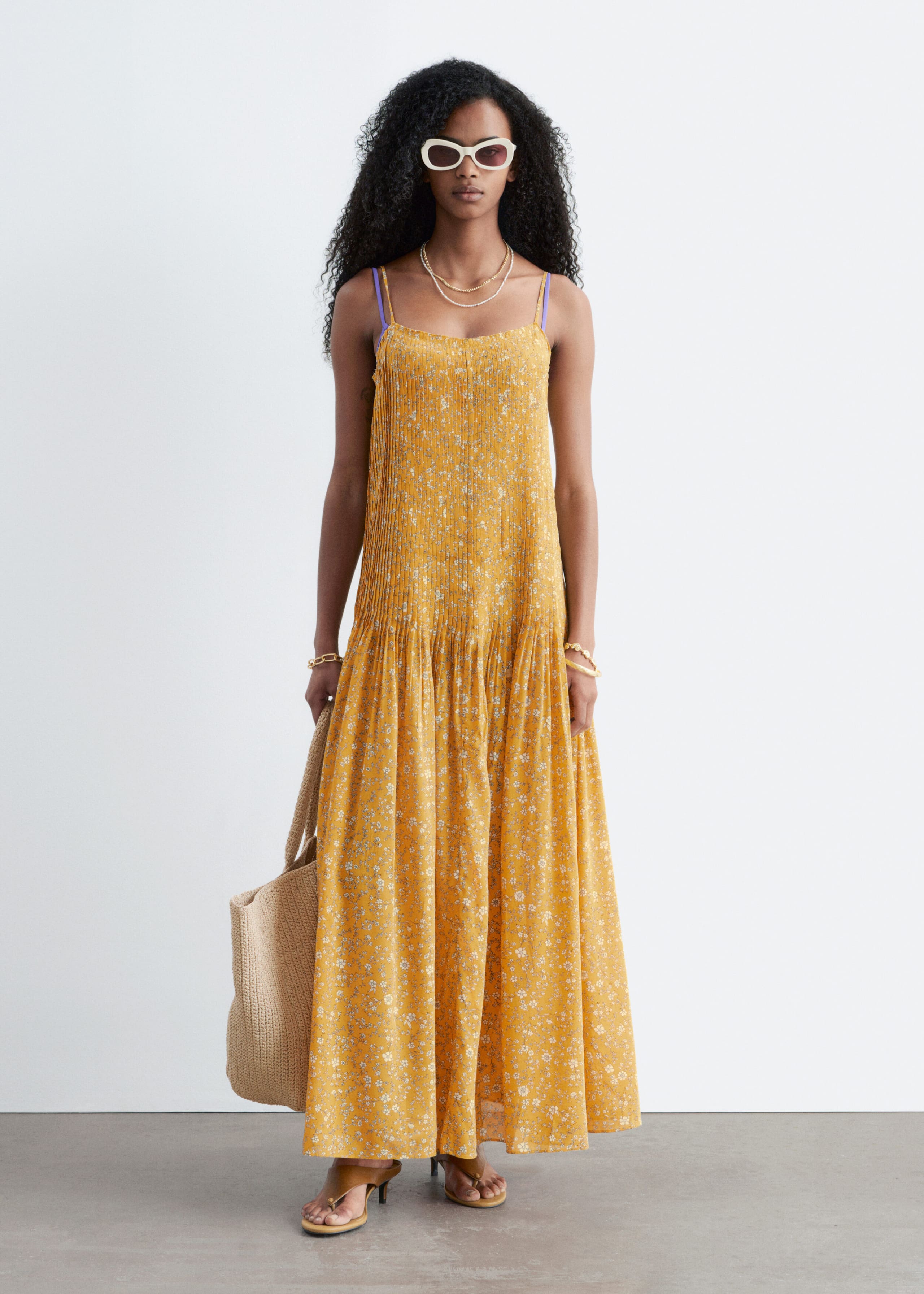 Pleated Bodice Maxi Dress - Warm Yellow/Florals - Lookbook