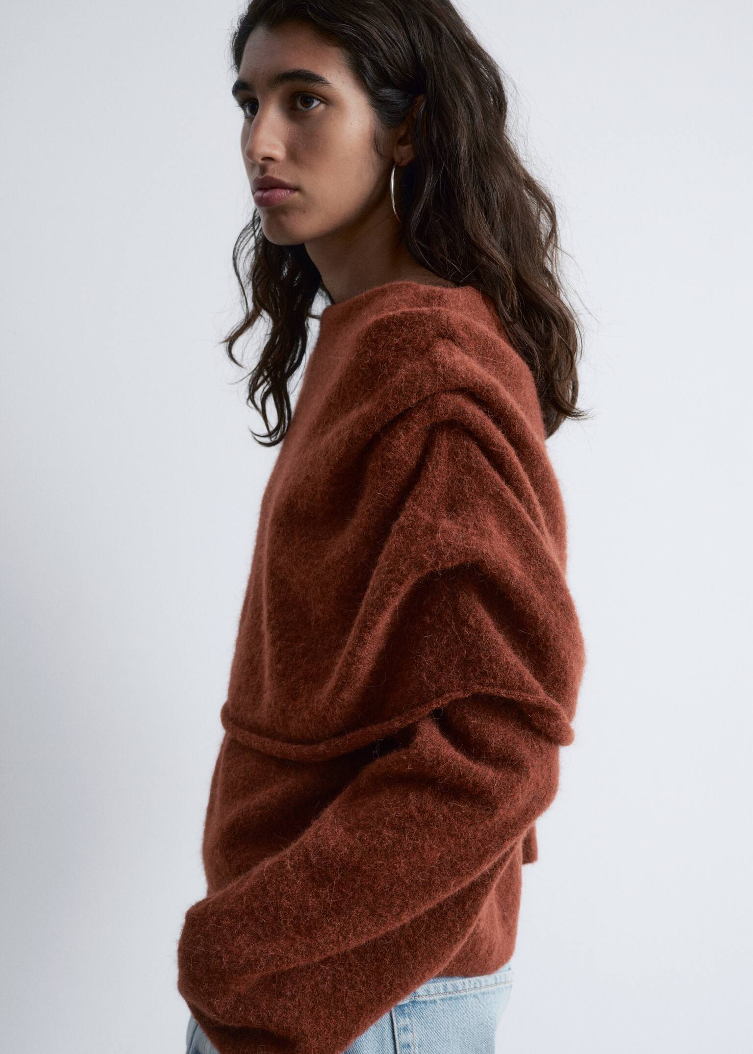 Pull cape en maille - Brun rouille/Gris foncé - 5
