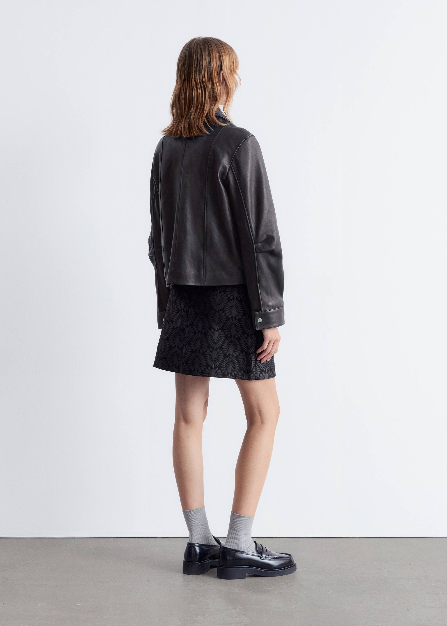 Patch-Pocket Leather Jacket - Black - 10