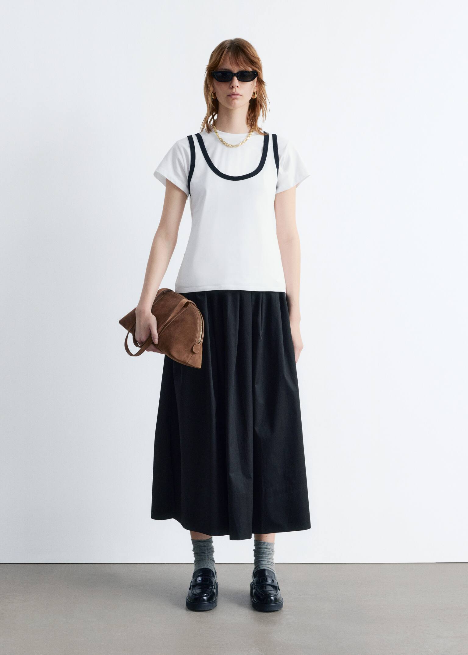 Contrast-Trim Tank Top - Blanc/Rayures beiges/noires