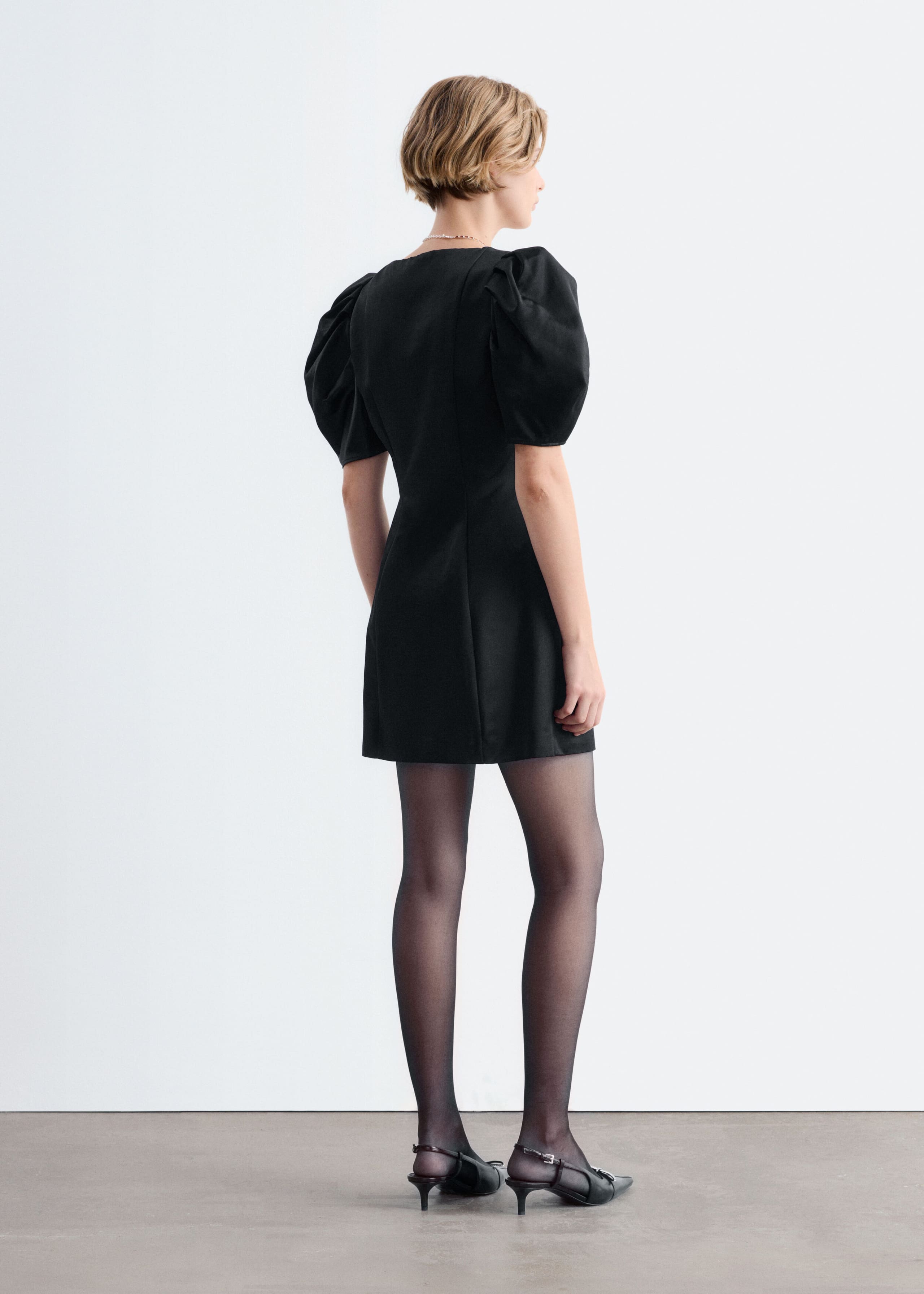 Volume Sleeve Mini Dress - Black - Lookbook
