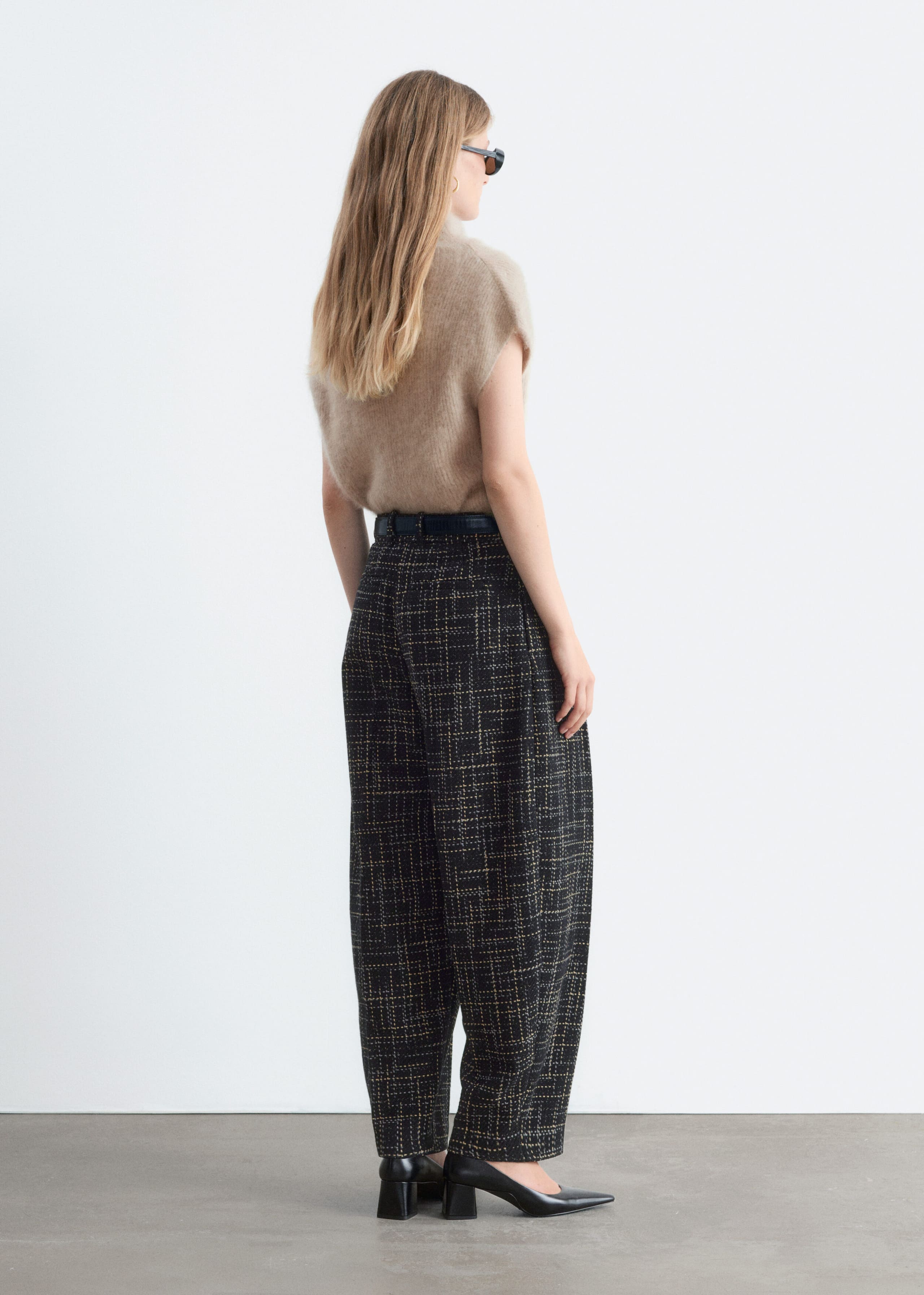 Pantalon ample en tweed - Noir - Lookbook