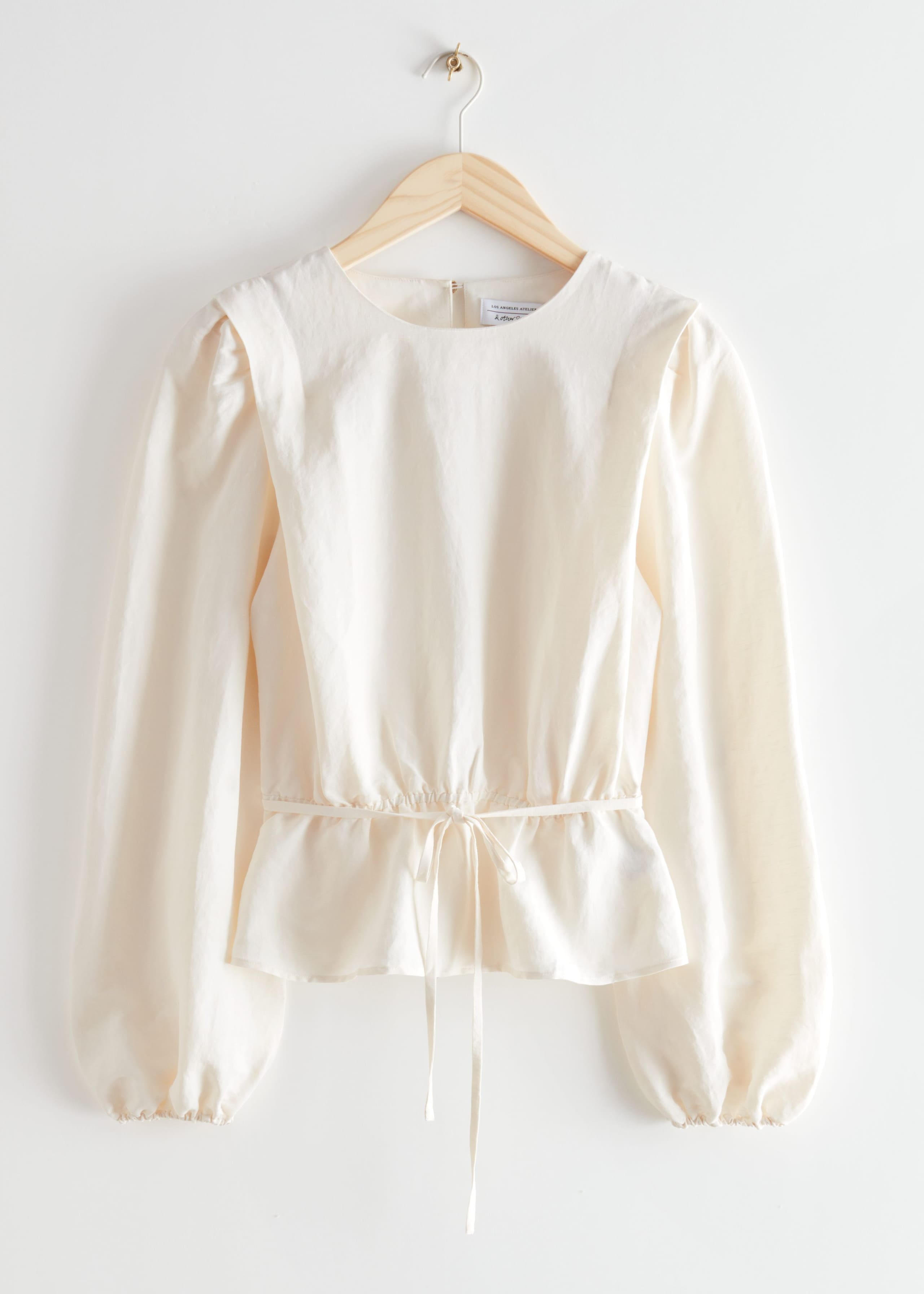 Tie Waist Linen Blouse - White - Natura morta