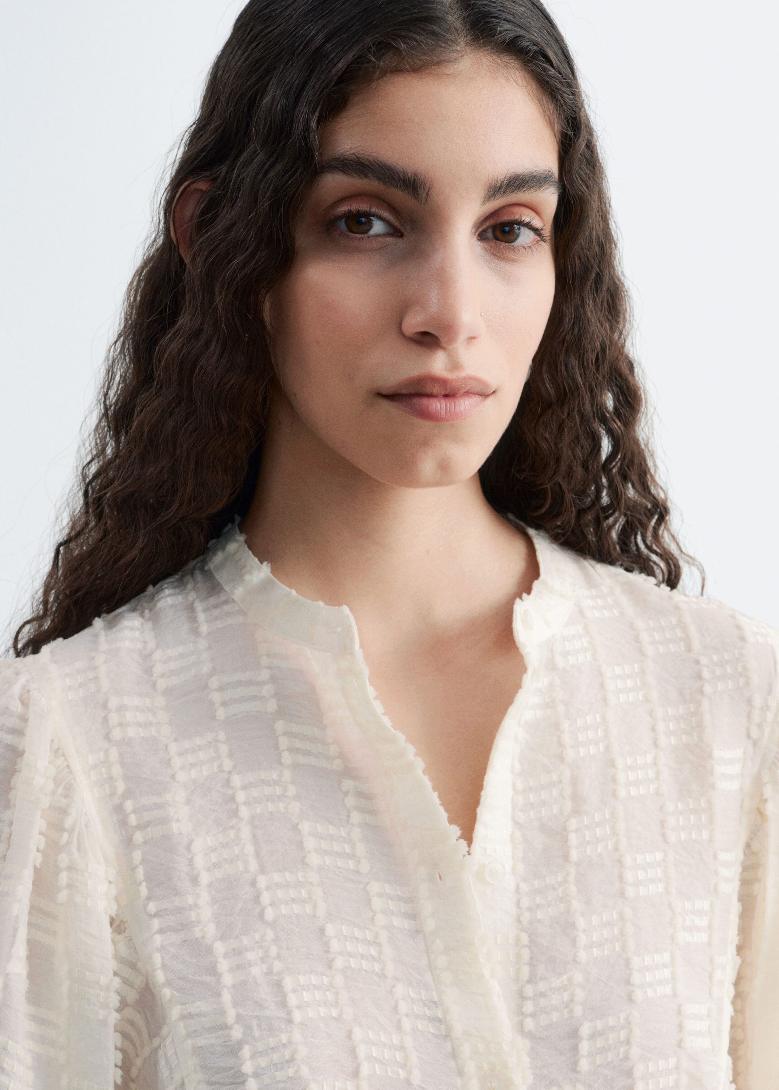 Textured Voluminous Sleeve Blouse - White - Lookbook