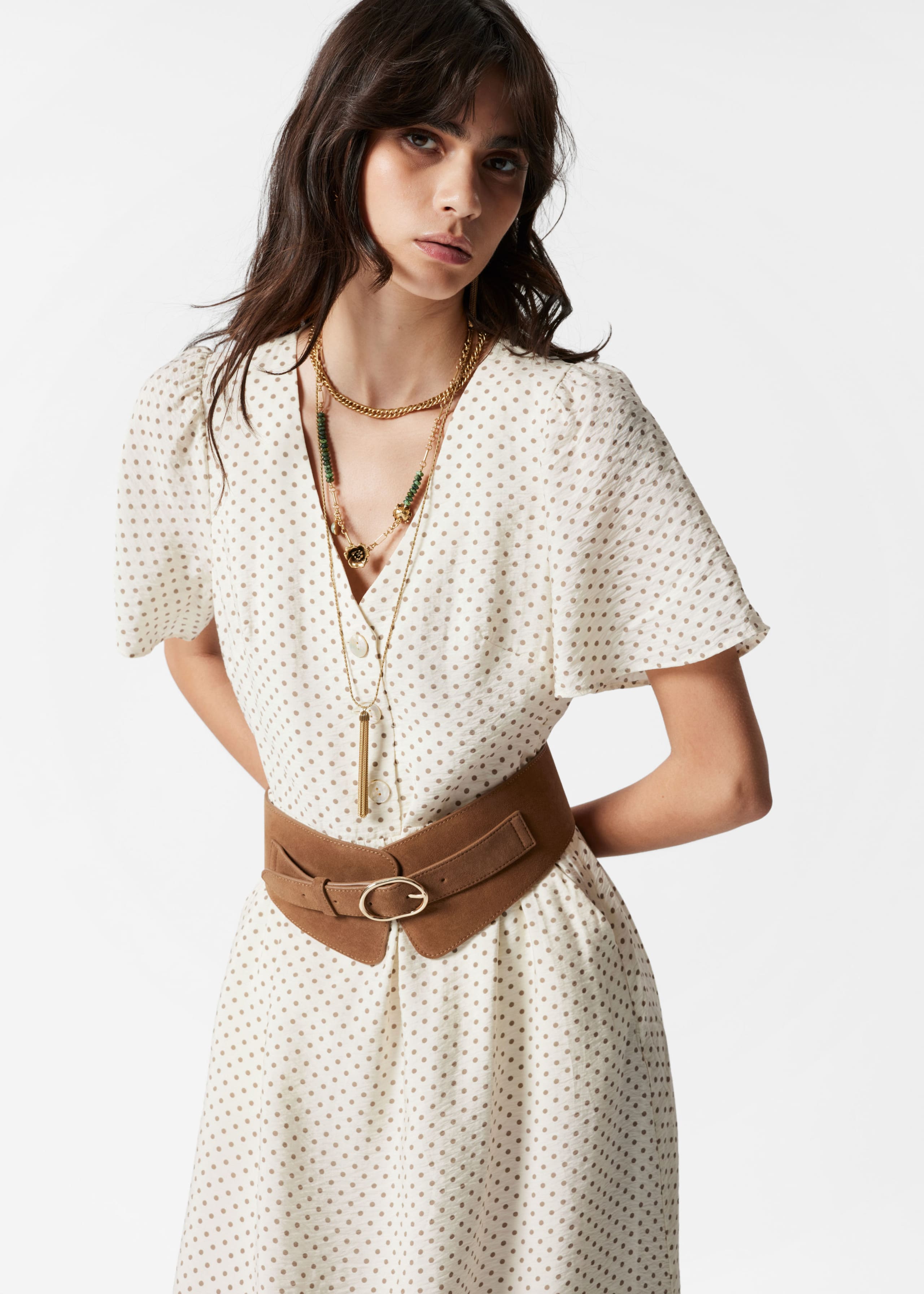 Flutter-Sleeve Midi Dress - Black Print - Lookbook