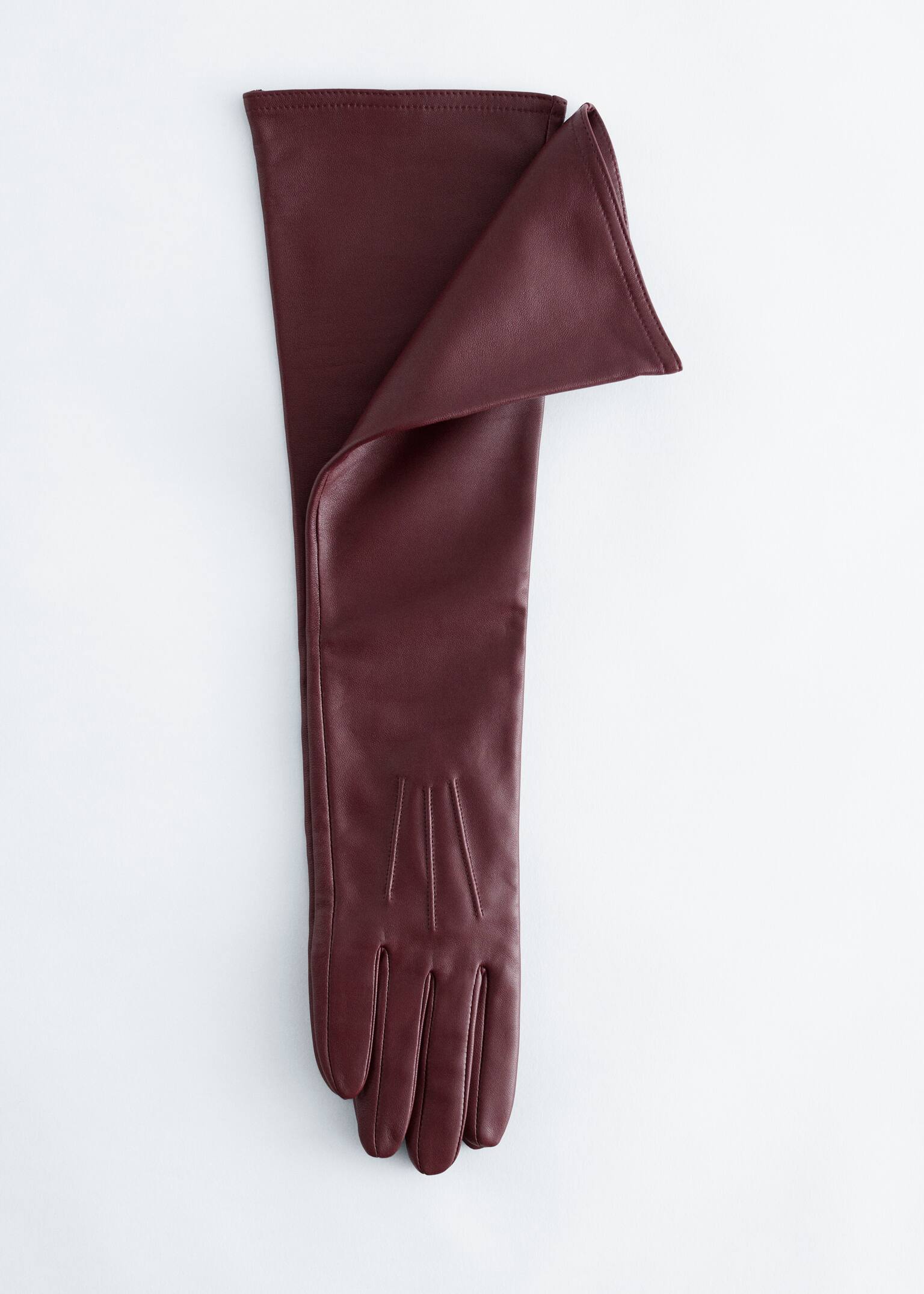 Mănuși lungi din piele - Burgundy/Albastru deschis - 3