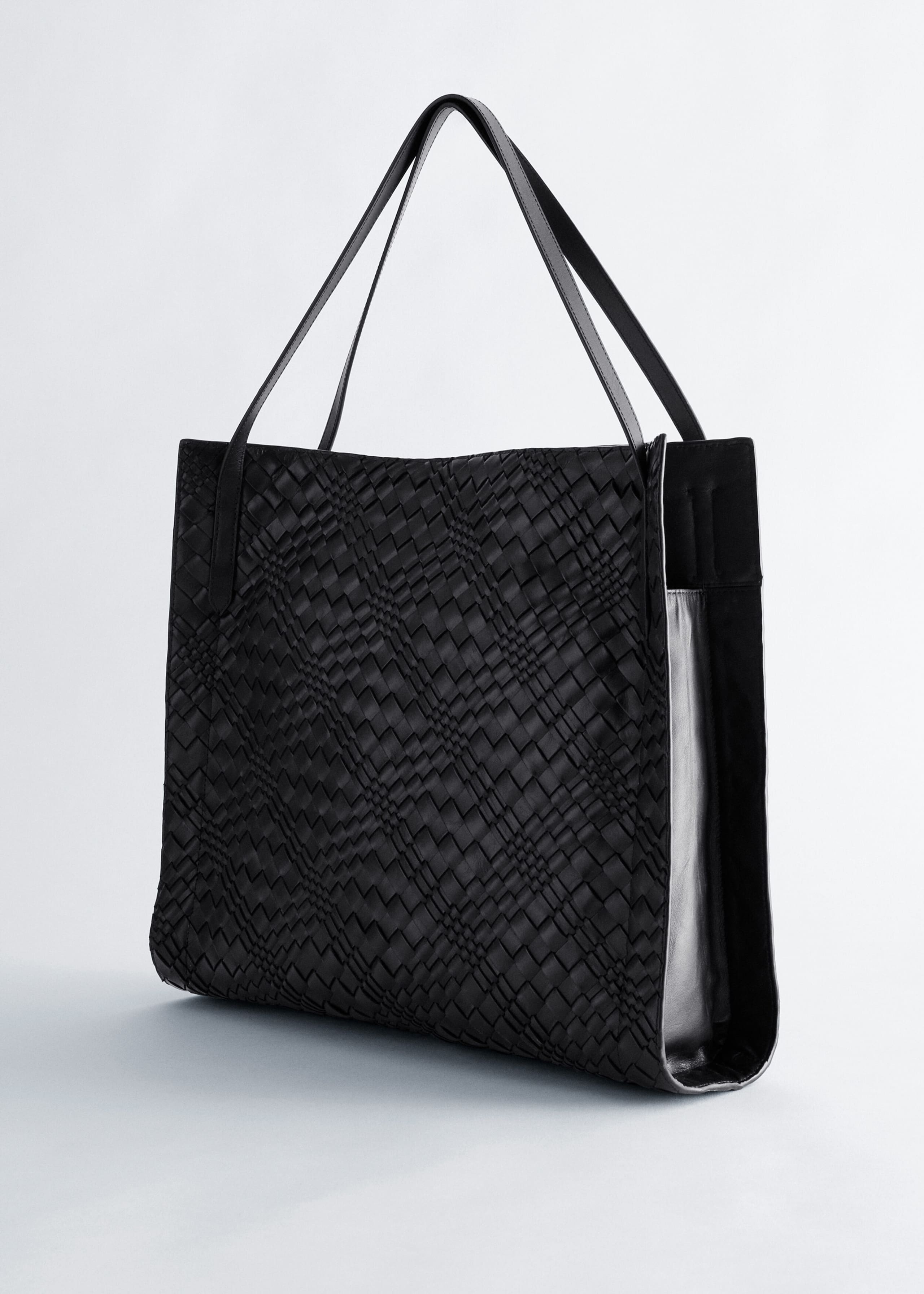 Open Braided Leather Tote - Black - Still Life