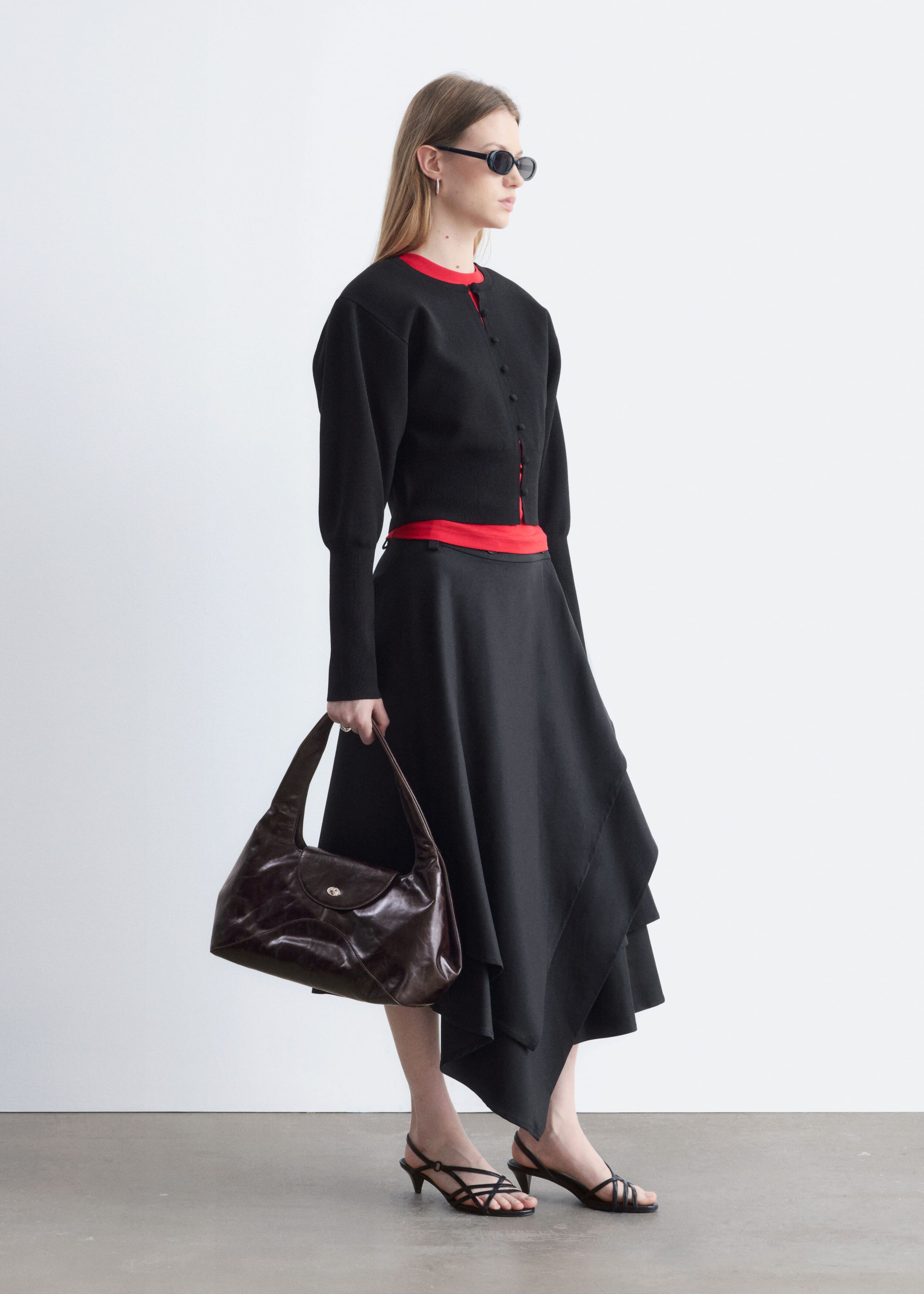 Button Loop Slim Cardigan - Black - Lookbook