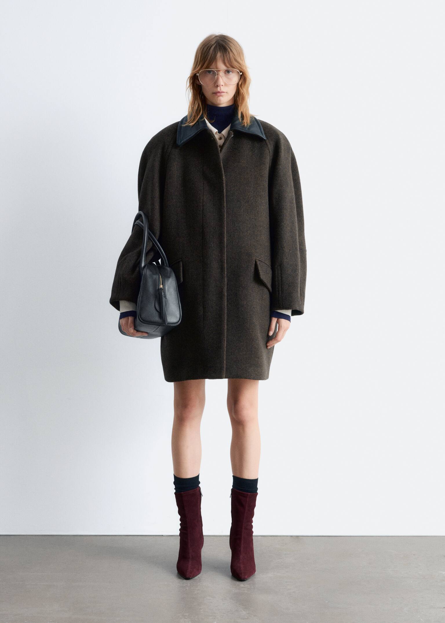 Stretch-Leather Ankle Boots - Burgundy/Negru Piele - 3