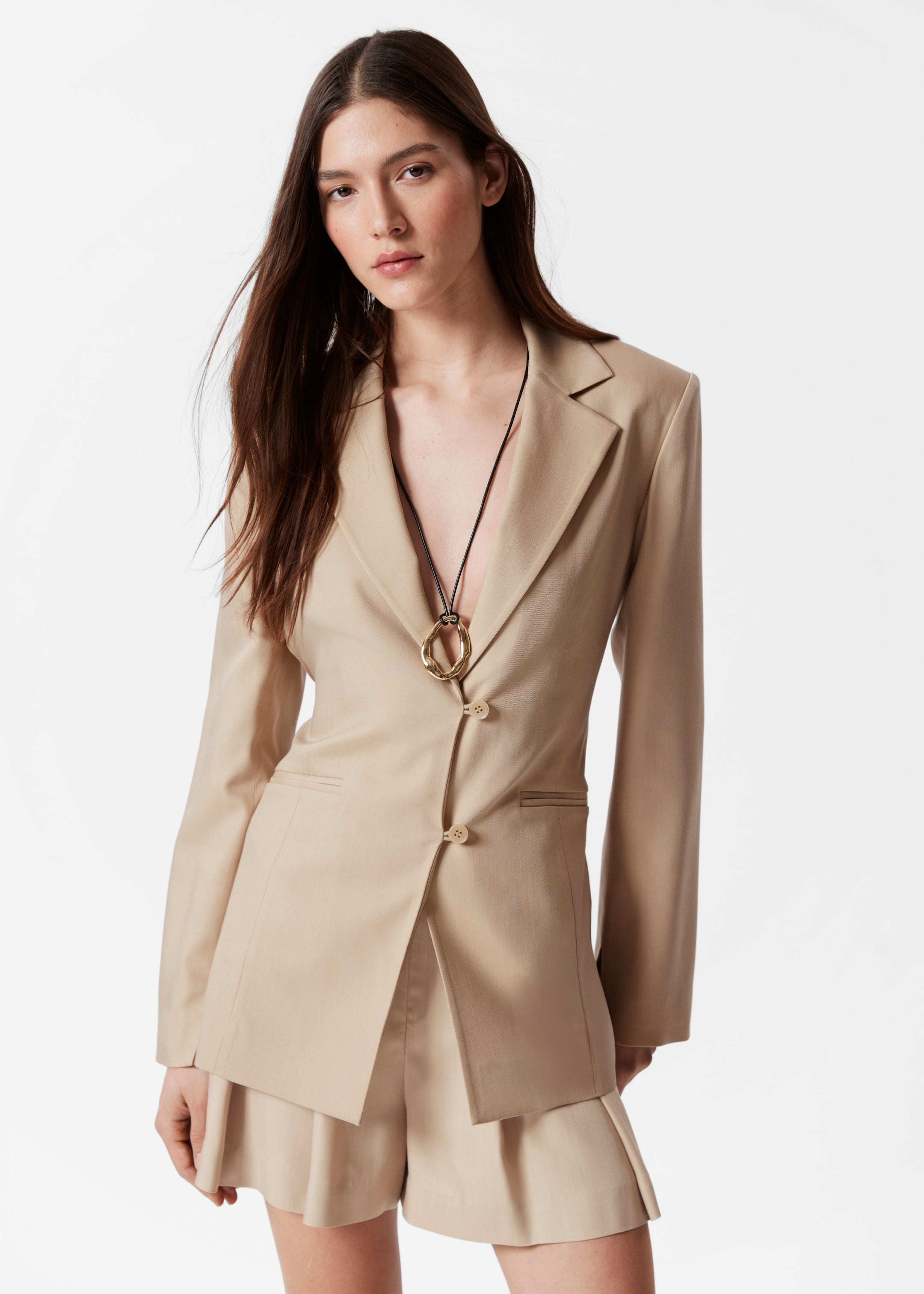 Vis større bilde: Enkeltspent blazer med snorer - Beige - DAME | H&M NO 1