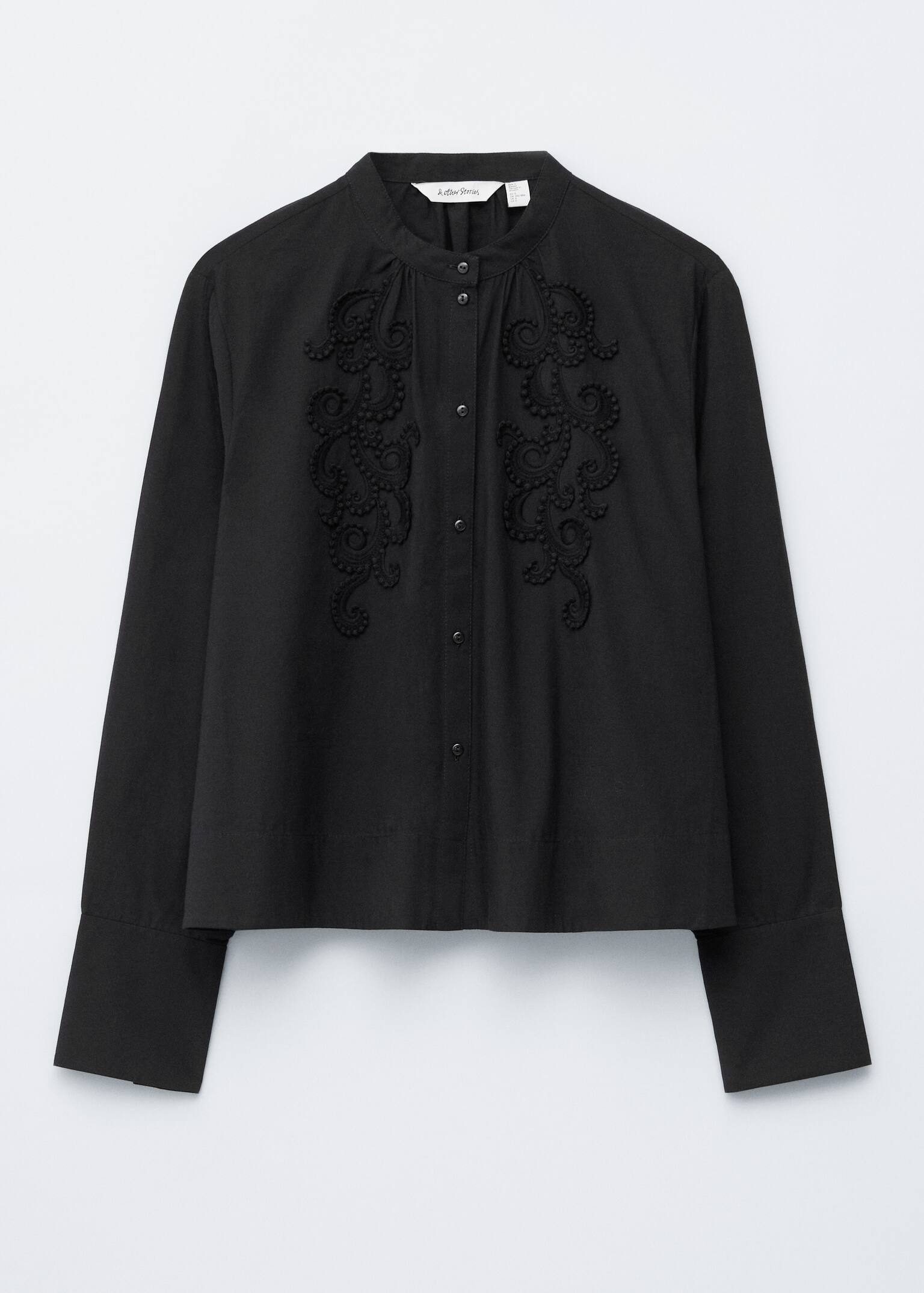 Bluză din Bumbac cu Broderie - Negru/Alb - 2