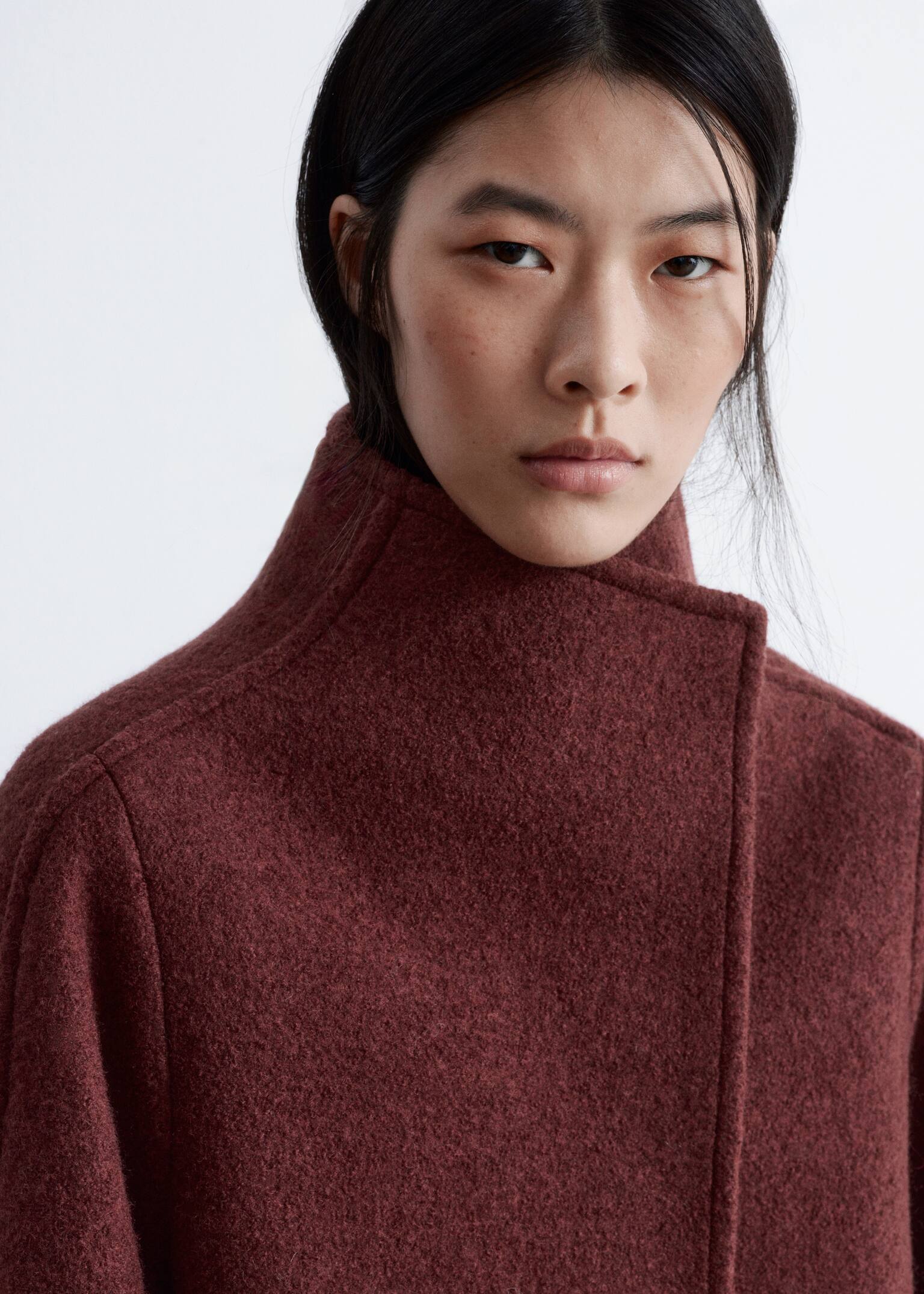 Asymmetric Wool Jacket - Sötétvörös/Fekete/Vakond - 6