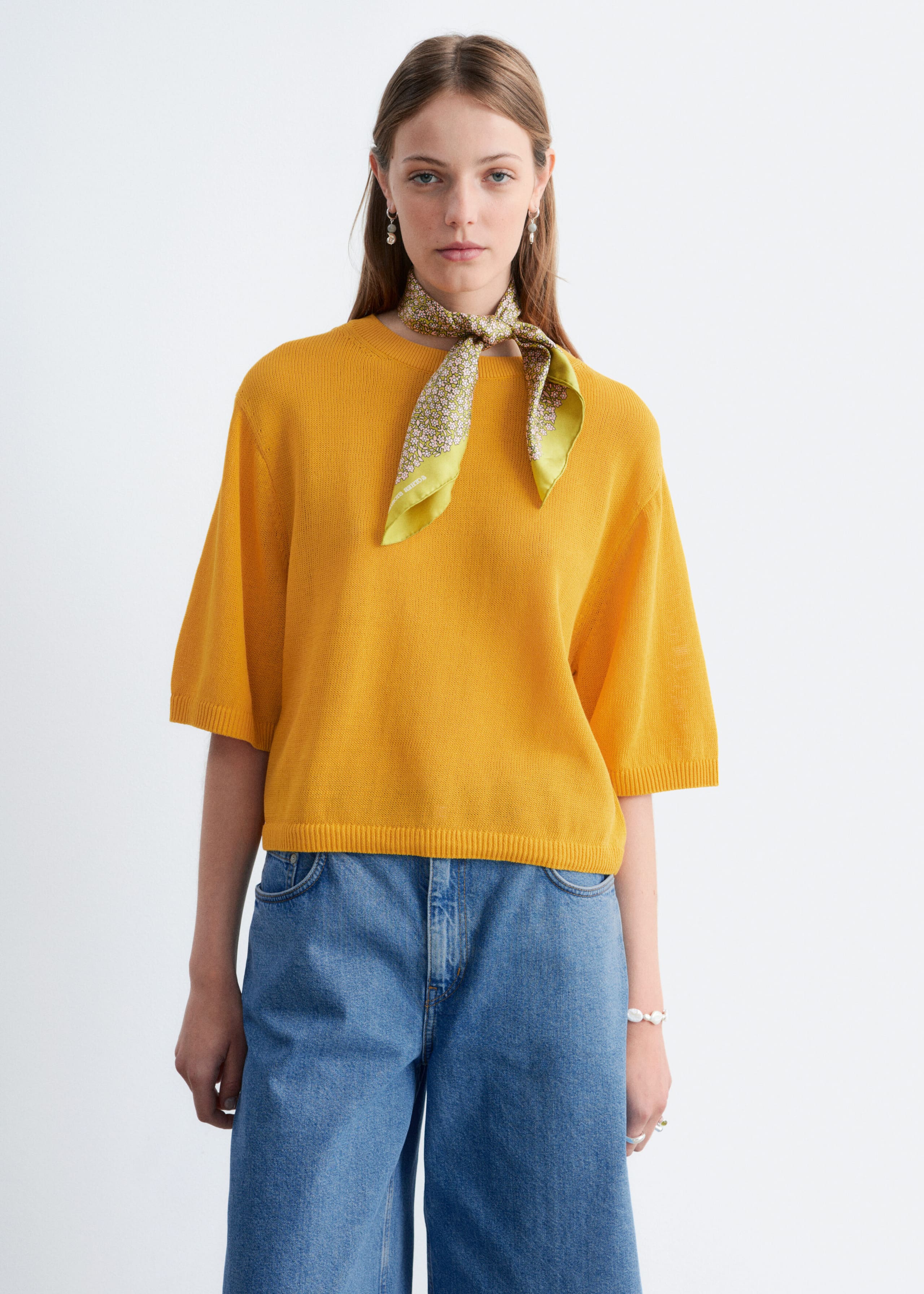 Knitted Cotton T-Shirt - Yellow - Lookbook