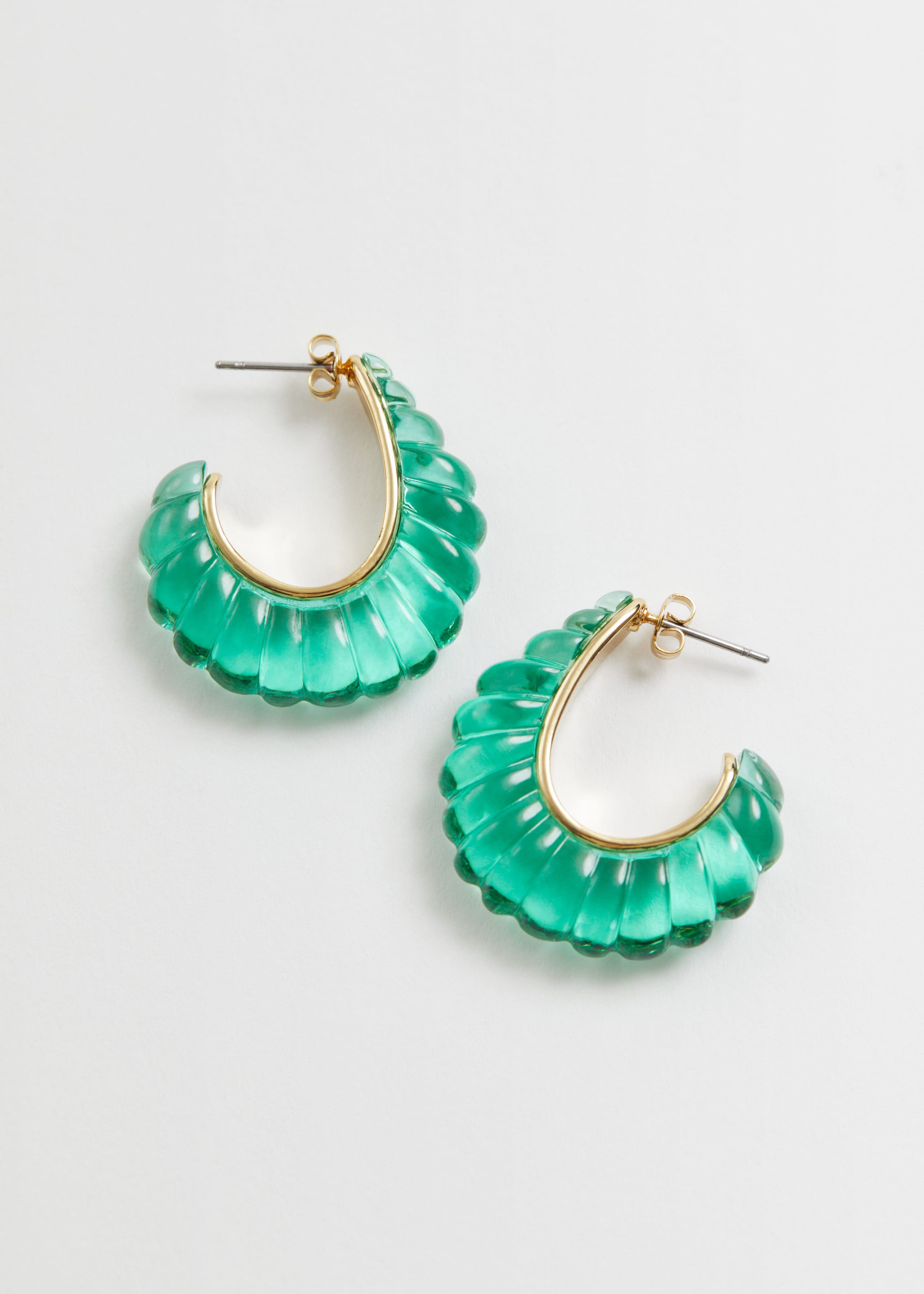 Sculptural Glass Hoop Earrings - Sea green - Bodegón