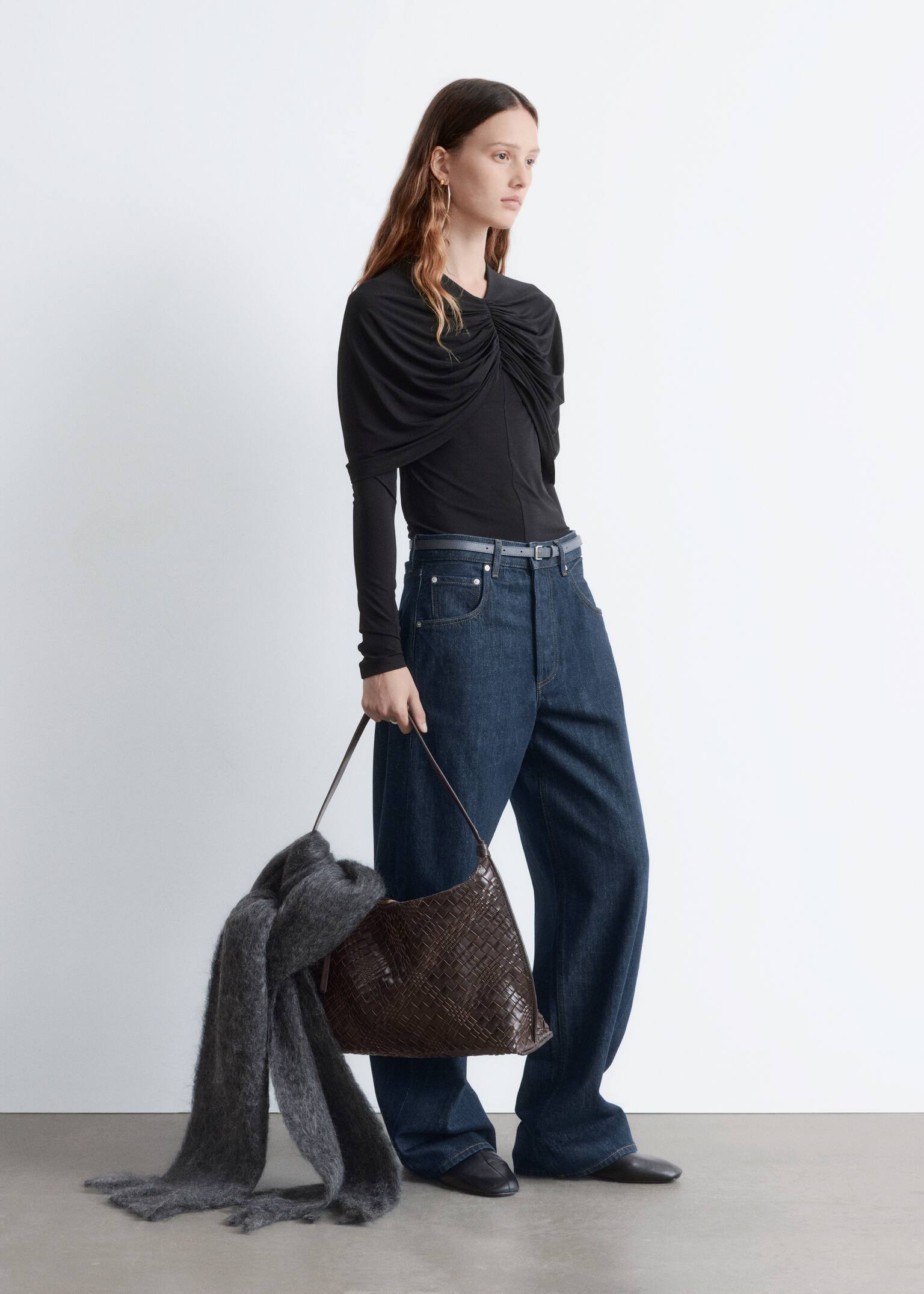 Draped Cape-Detail Top - Black - 5