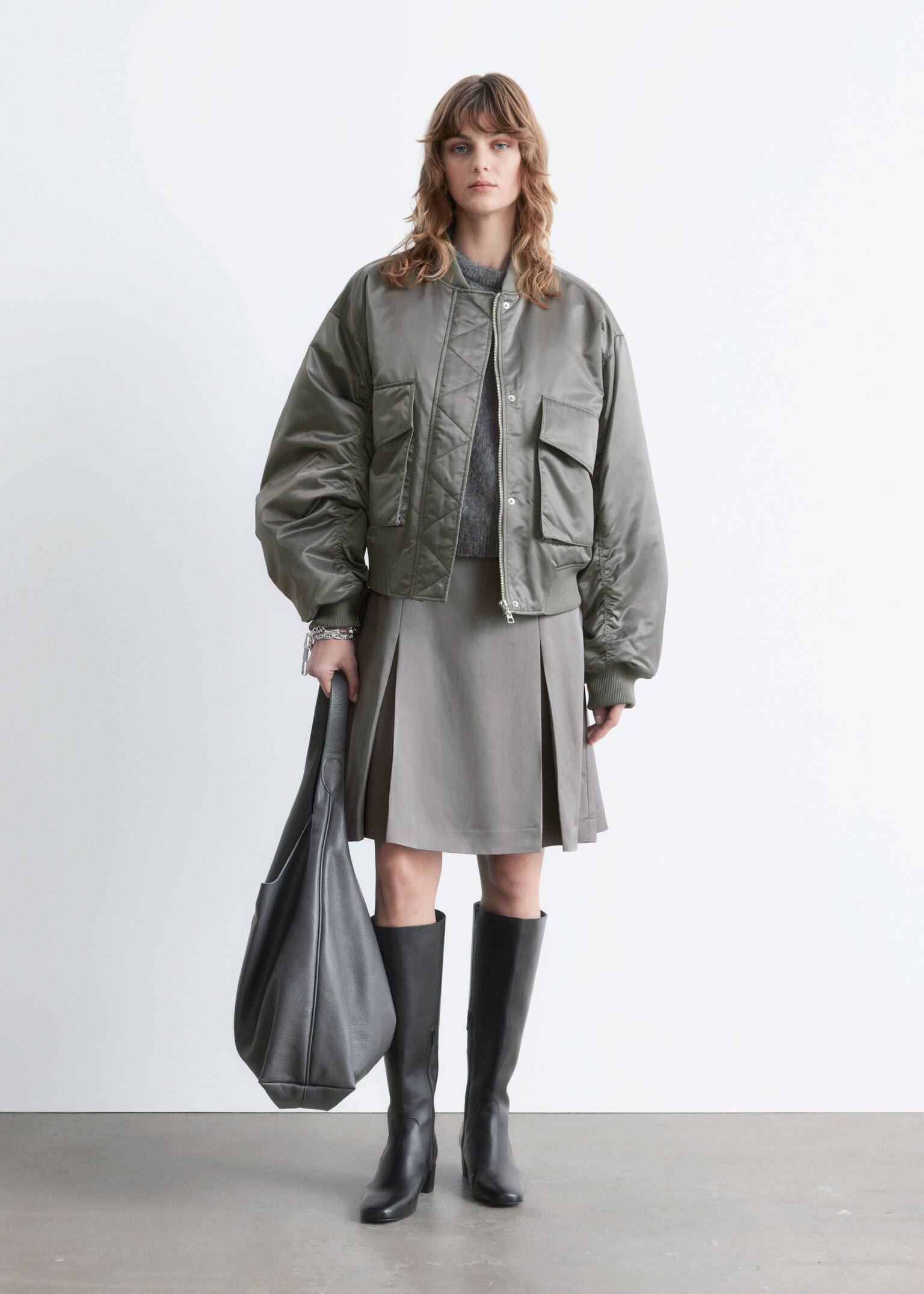 Padded Bomber Jacket - Dark grey/Beige - 1