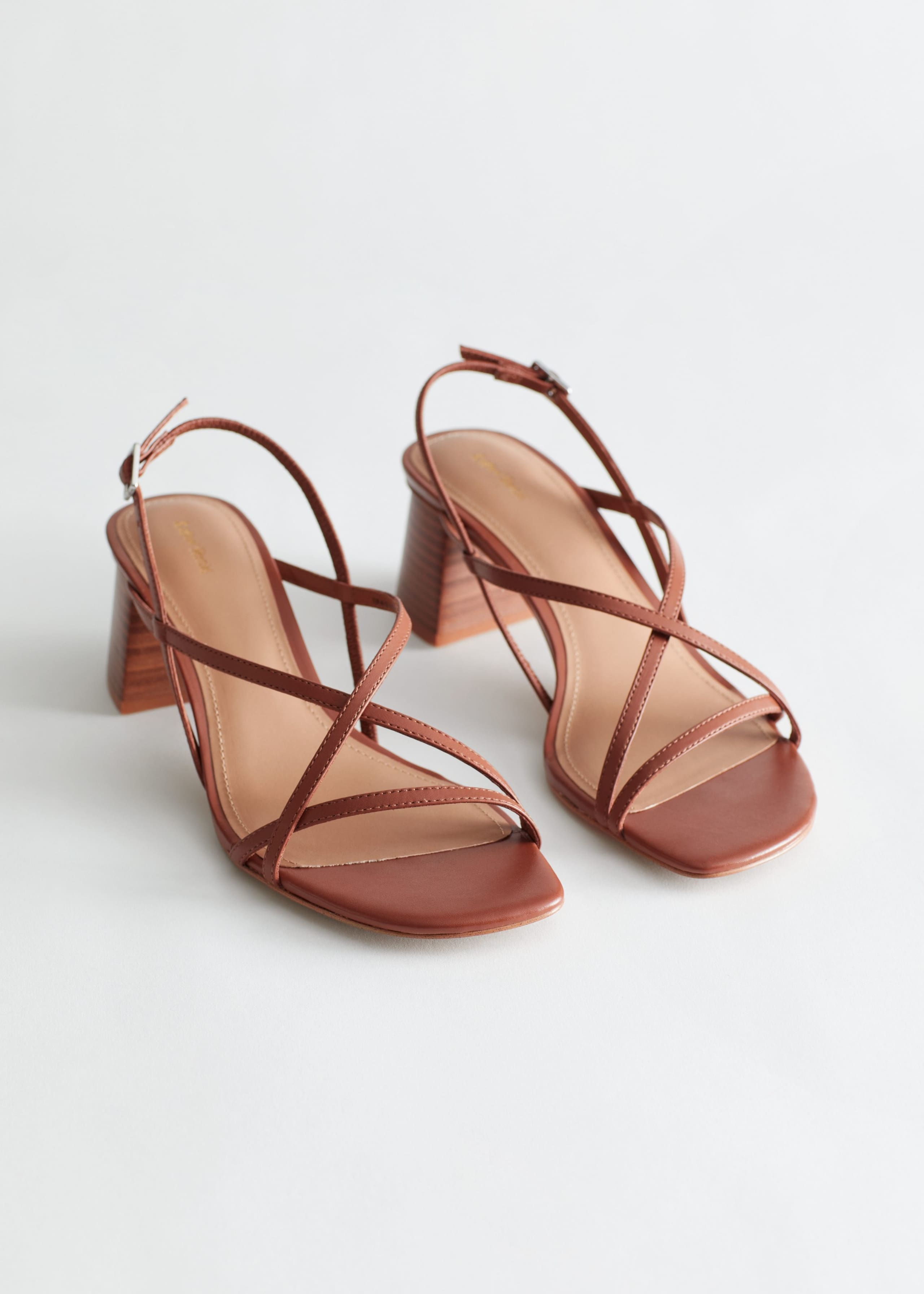 Image of Strappy Block Heel Leather Sandals