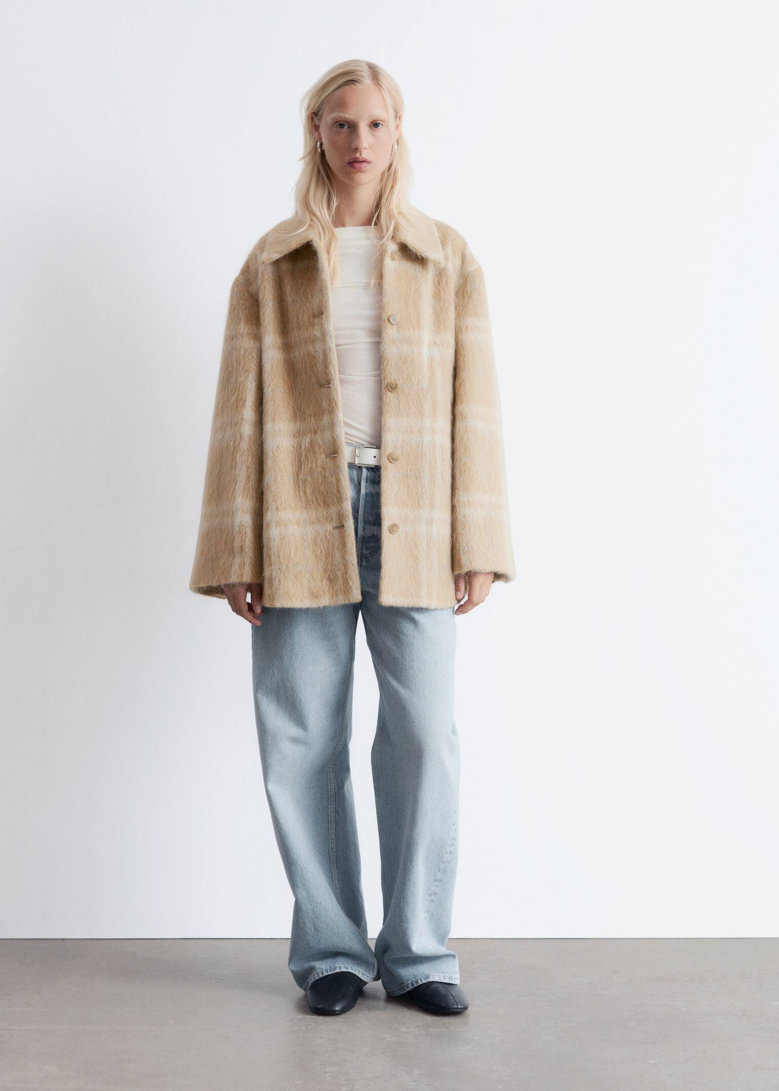 Wool Shirt Jacket - Beige Checked - 7
