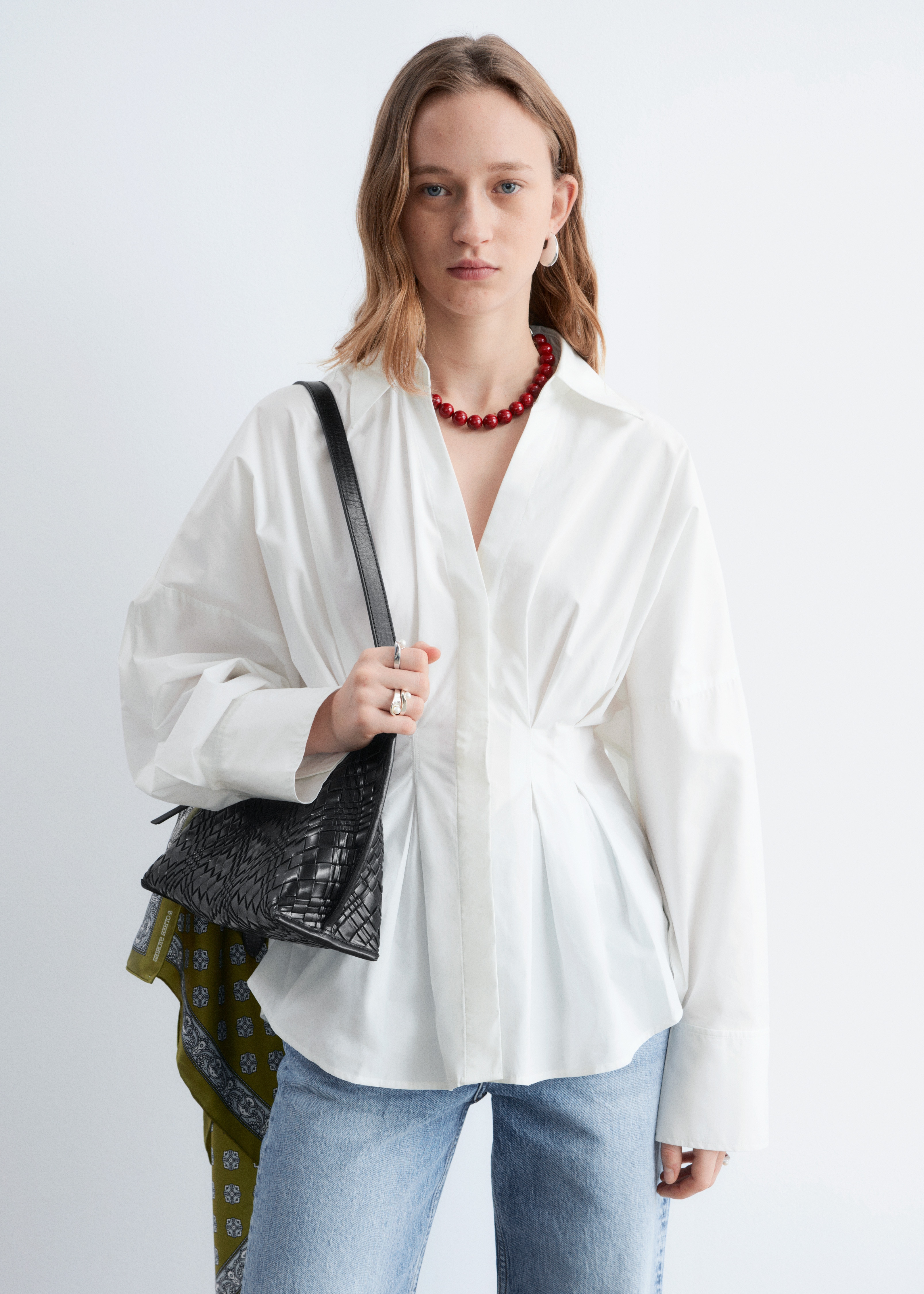 Fitted-Waist Cotton Shirt - Λευκό/Σκούρο Καφέ