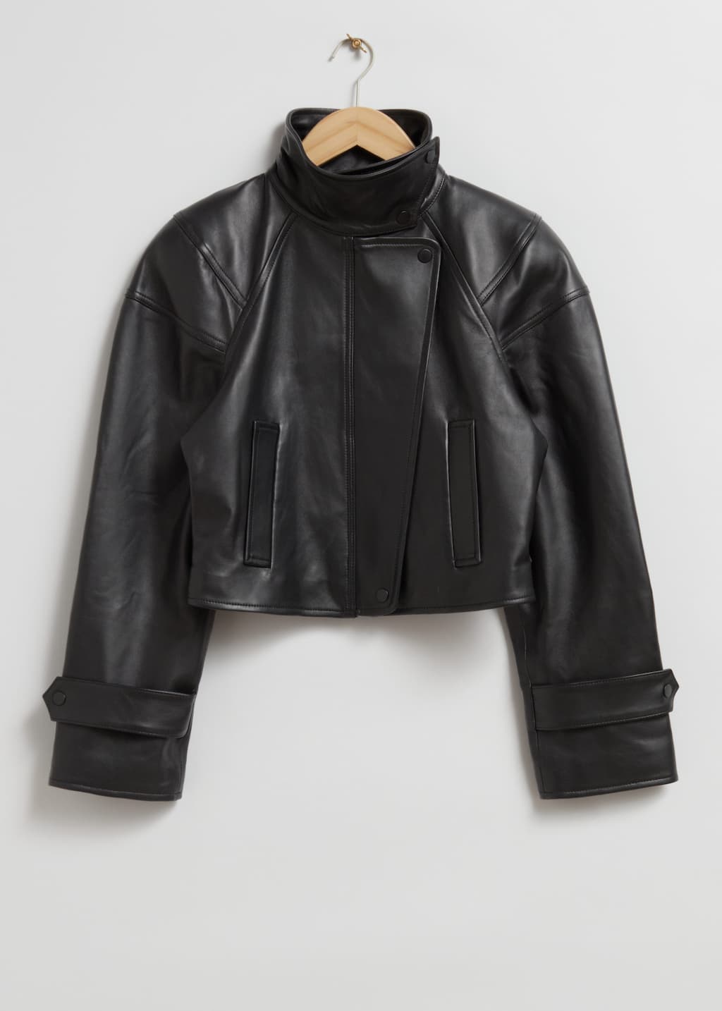 Cropped Leather Jacket - Black - Still Life