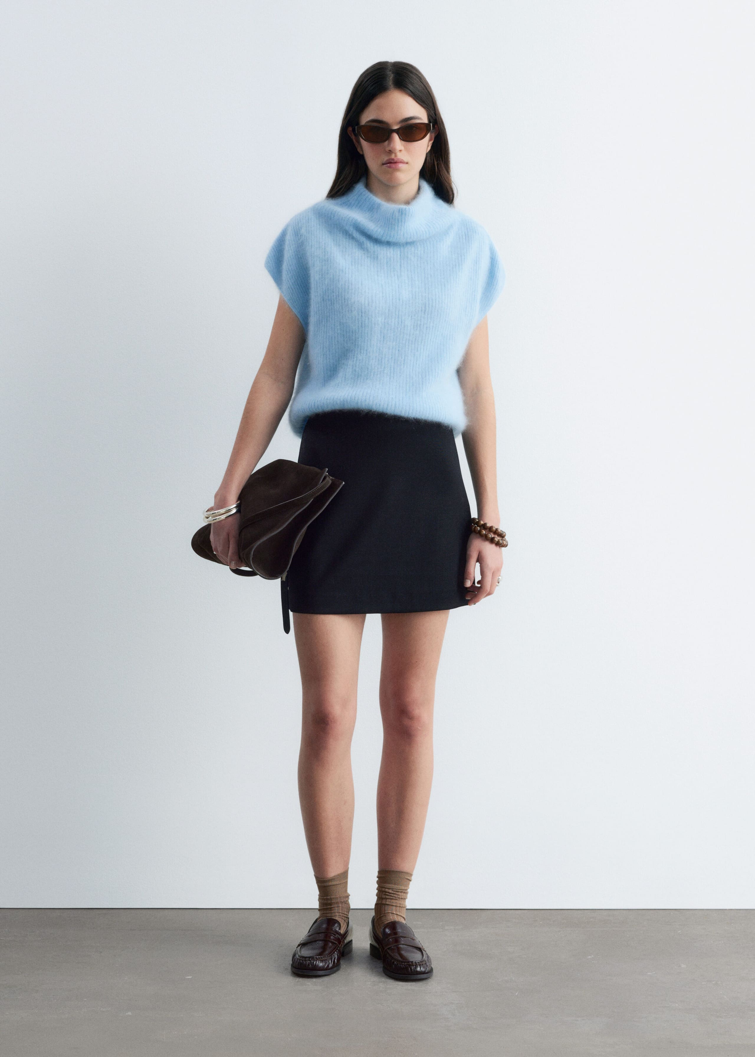 Cashmere Rib Mock Neck Top - Light Blue - Lookbook