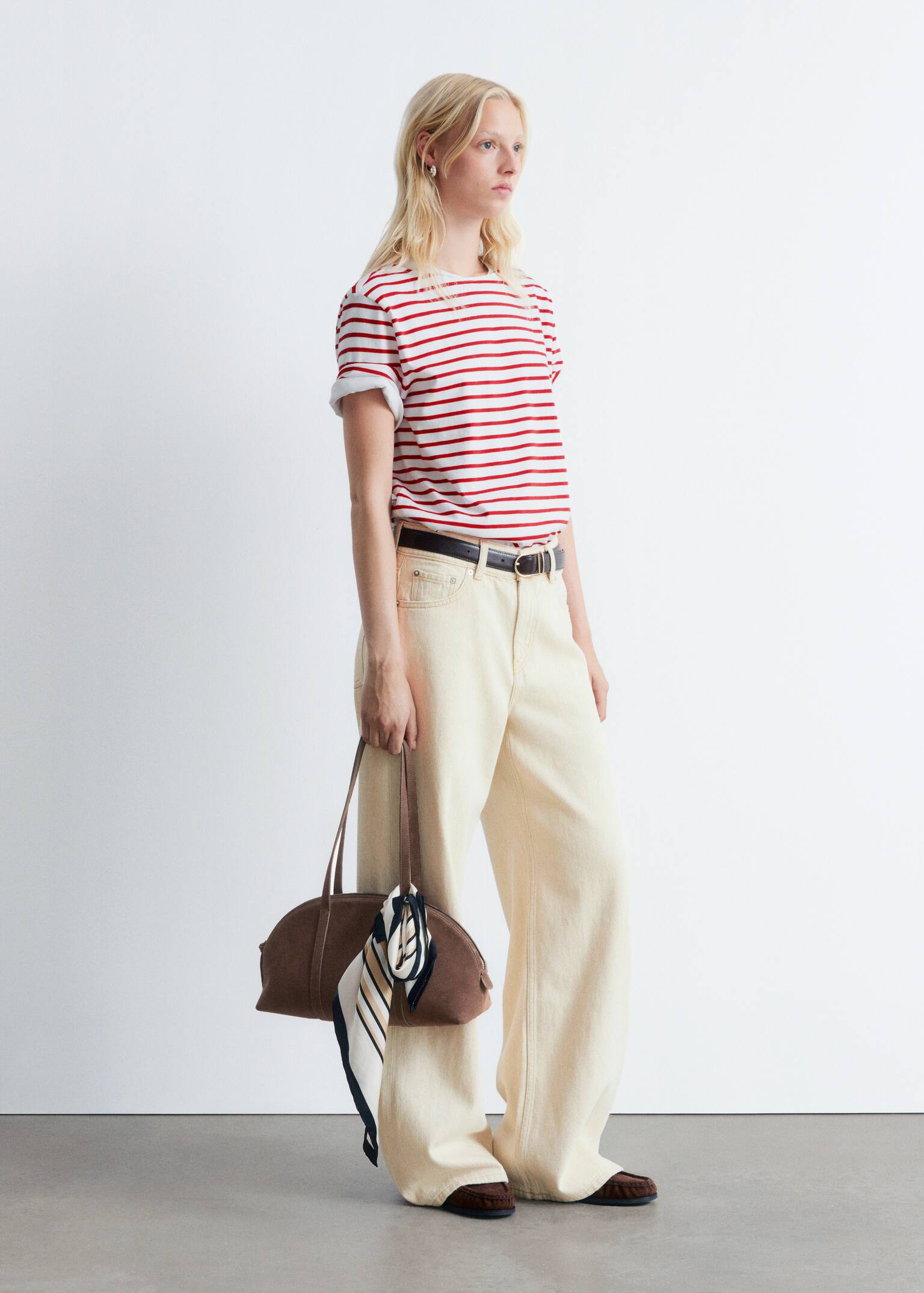 Relaxed Wide-Leg Jeans - Beige - 3