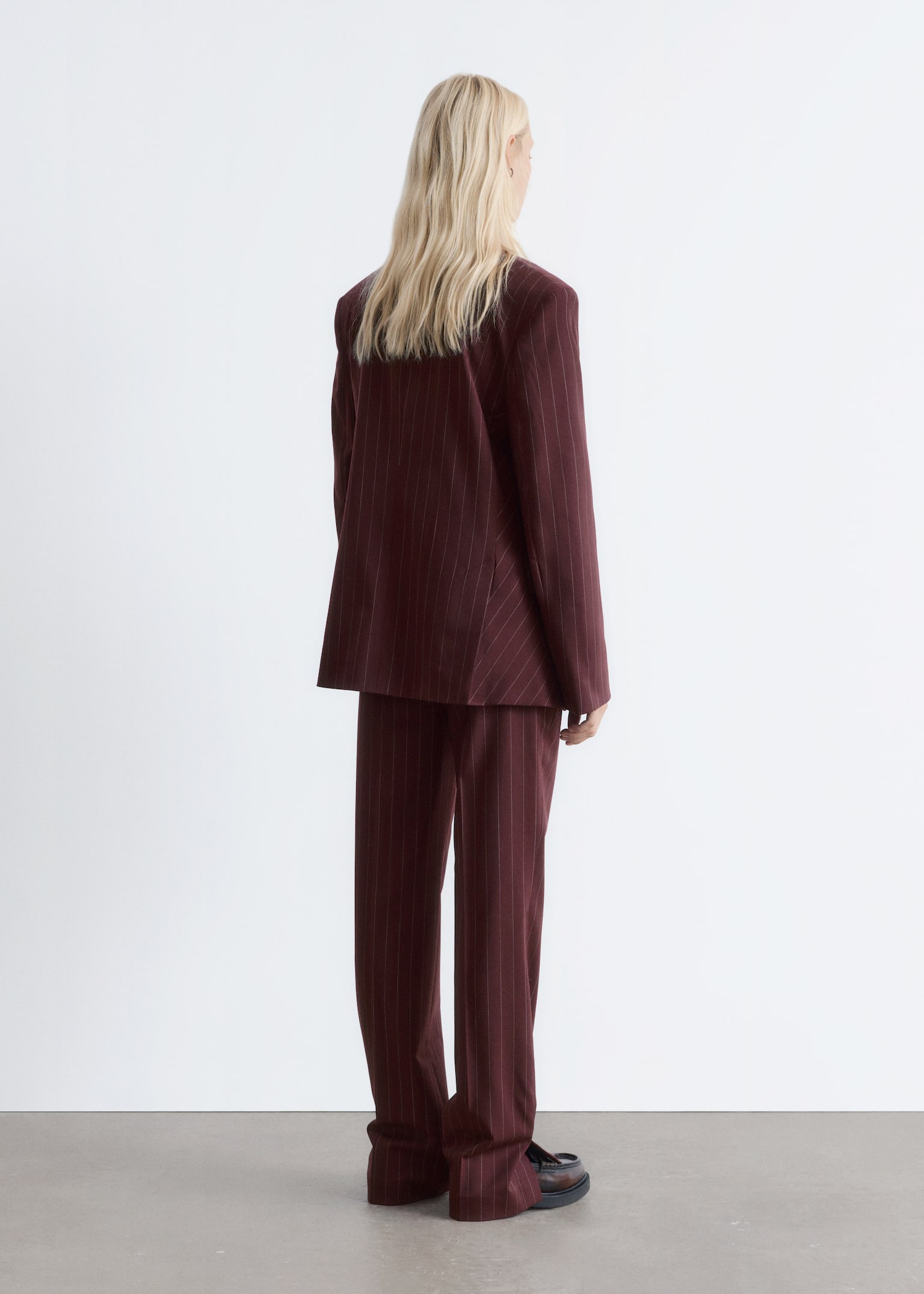 Double-Breasted Wool Blazer - Burgundy Pinstripe - 9