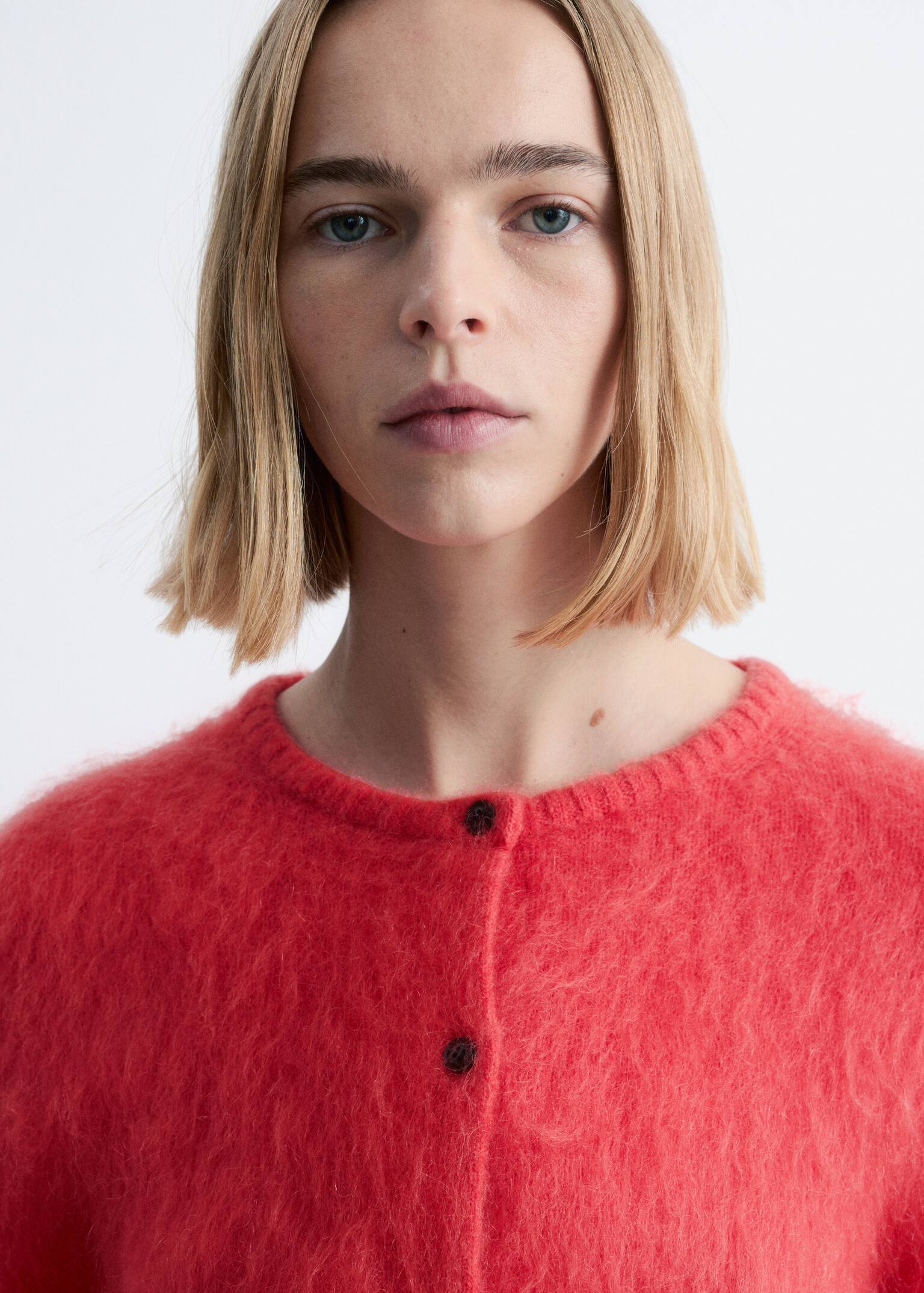 Cardigan i børstet mohairblend - Knaldrød/Lysegrå/Marineblå - 6