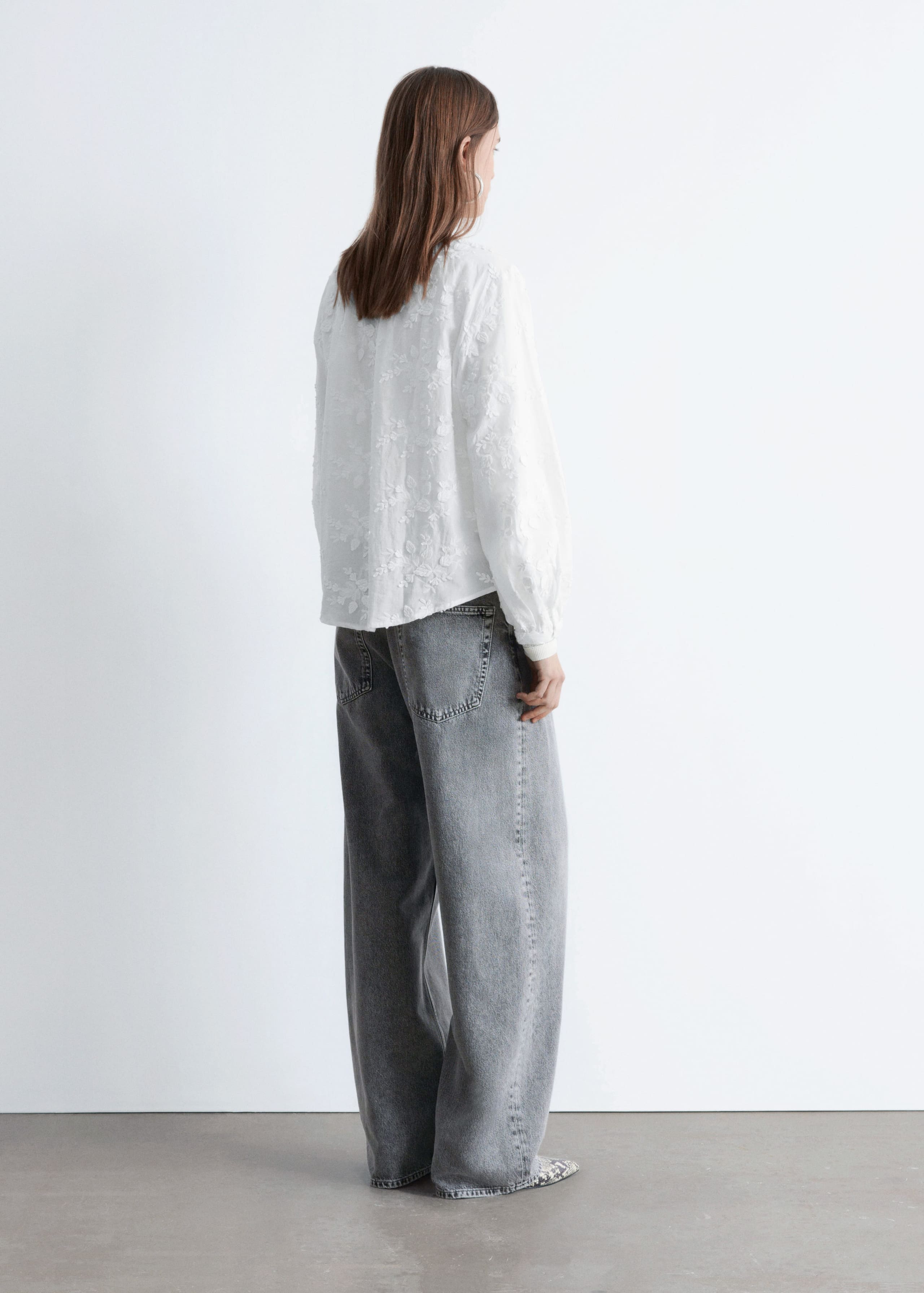 Voluminous Floral-Appliqué Blouse - Black - Lookbook