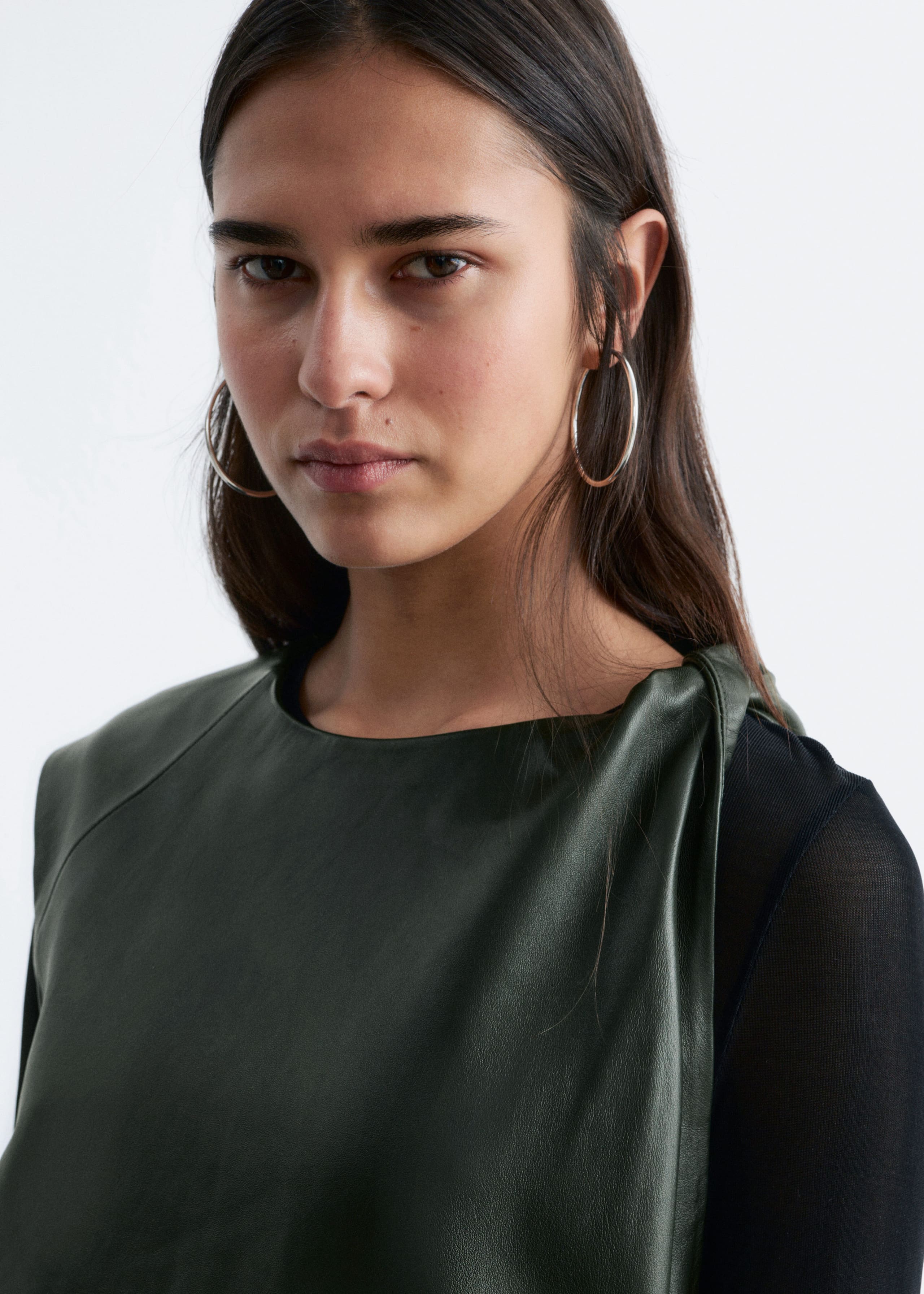Image of Twist-Shoulder Leather Top