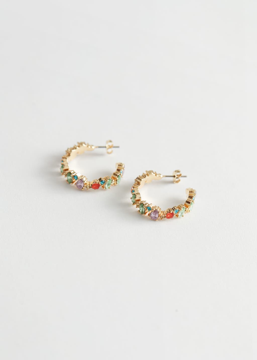 Glass Stone Mini Hoop Earrings - Blue/Green/Yellow/Purple - Still Life