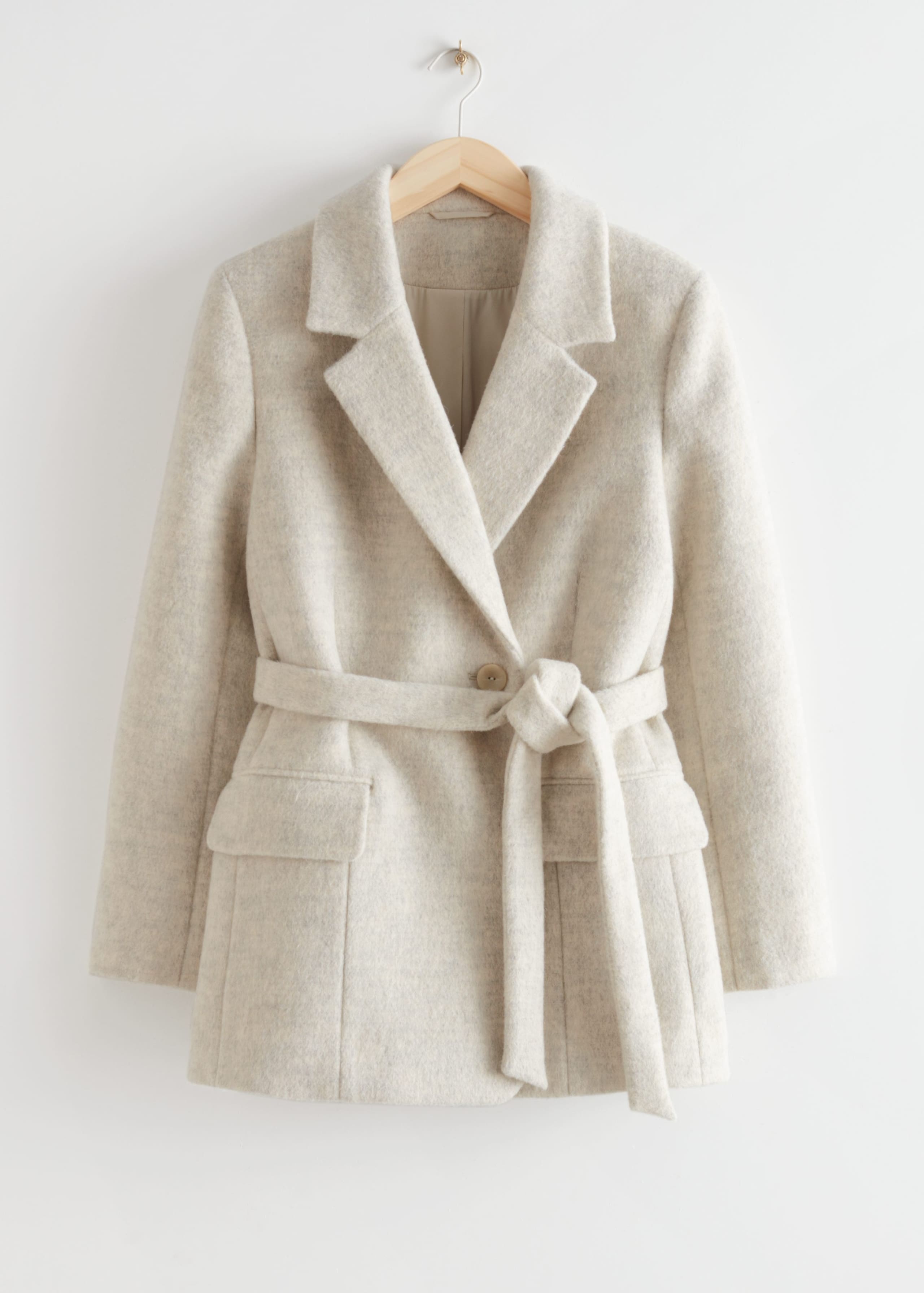 Belted Wool Blazer - Beige Melange - Bodegón